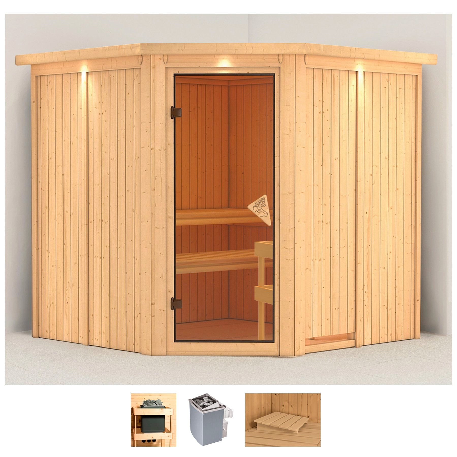 Karibu Sauna "Jarla" Set, Ofen 9 kW integr. Strg