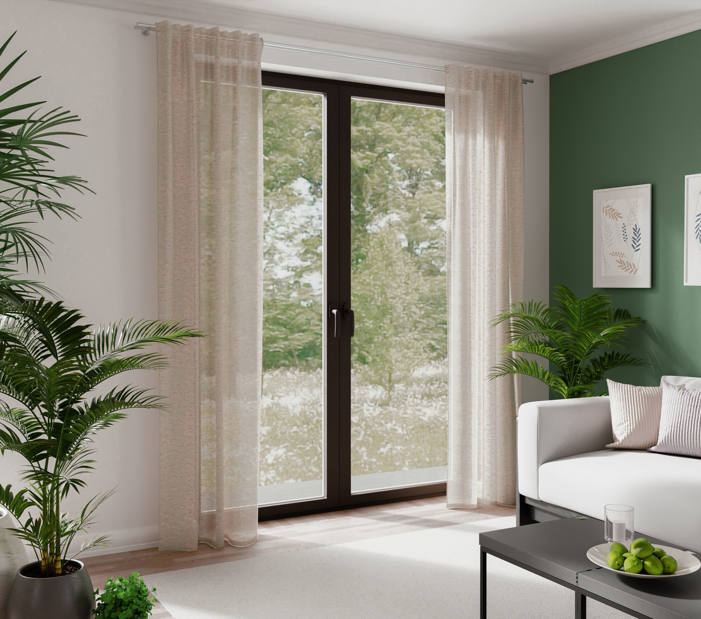 Gardine HOMING, B:140cm H:245cm, beige, Obermaterial: 76% Polyester, 24% Leinen, Wohnzimmer, Gardinen, "Lian", Fertigschal