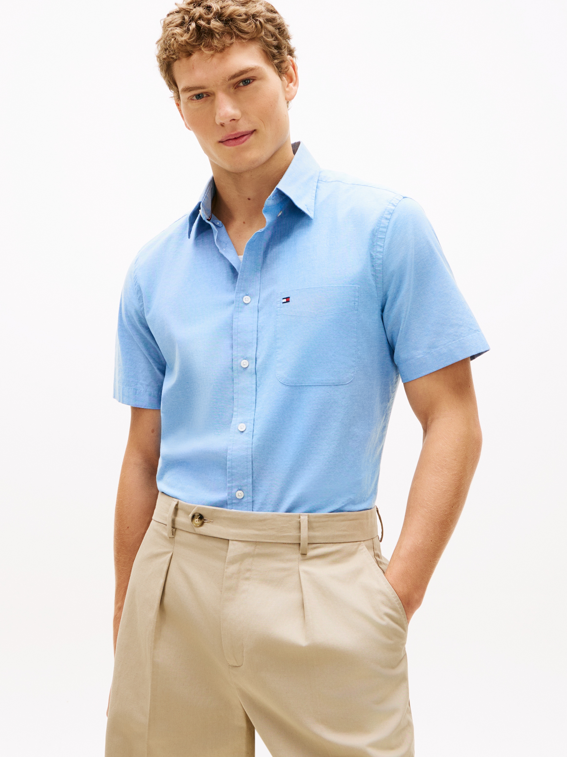 Tommy Hilfiger Kurzarmhemd »LIGHT OXFORD SOLID« regular fit, Button-down-Kragen