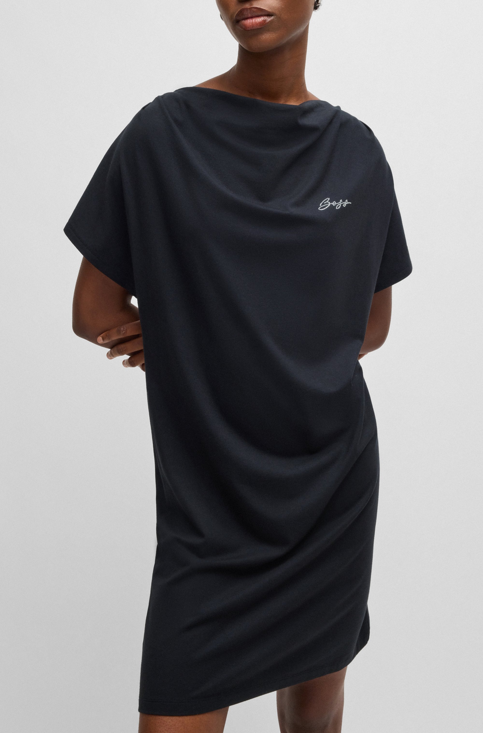 BOSS ORANGE Jerseykleid »Esja Premium Damenmode«, mit hochgeschlossenem Wasserfallausschnitt