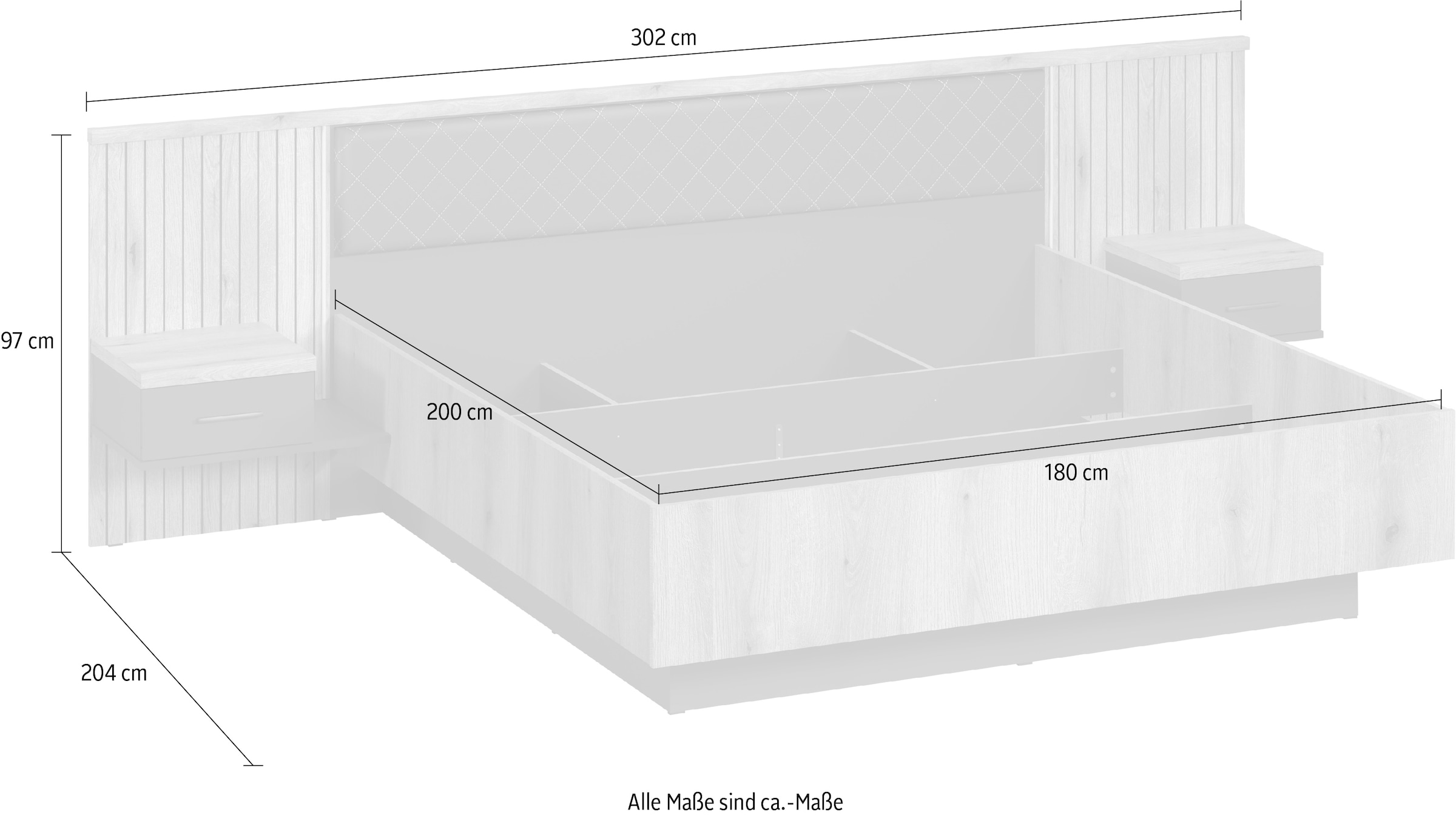 INOSIGN Bettgestell »Estepona«, (1 tlg.), Bett 180x200 cm inklusive Nachtkonsolen - Mit indirekter Beleuchtung