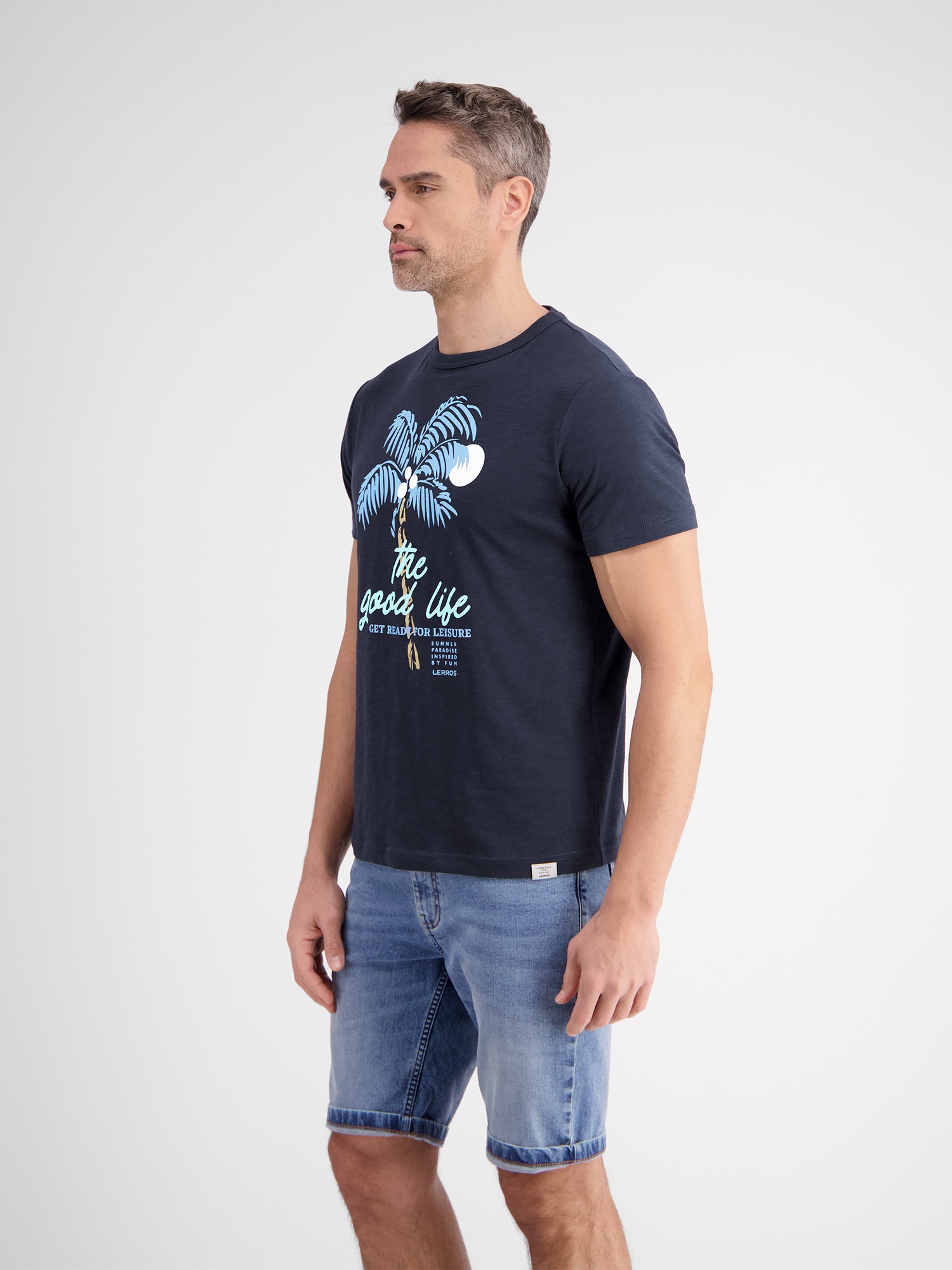LERROS T-Shirt "Rundhals T-Shirt für Herren mit Palmenprint" günstig online kaufen