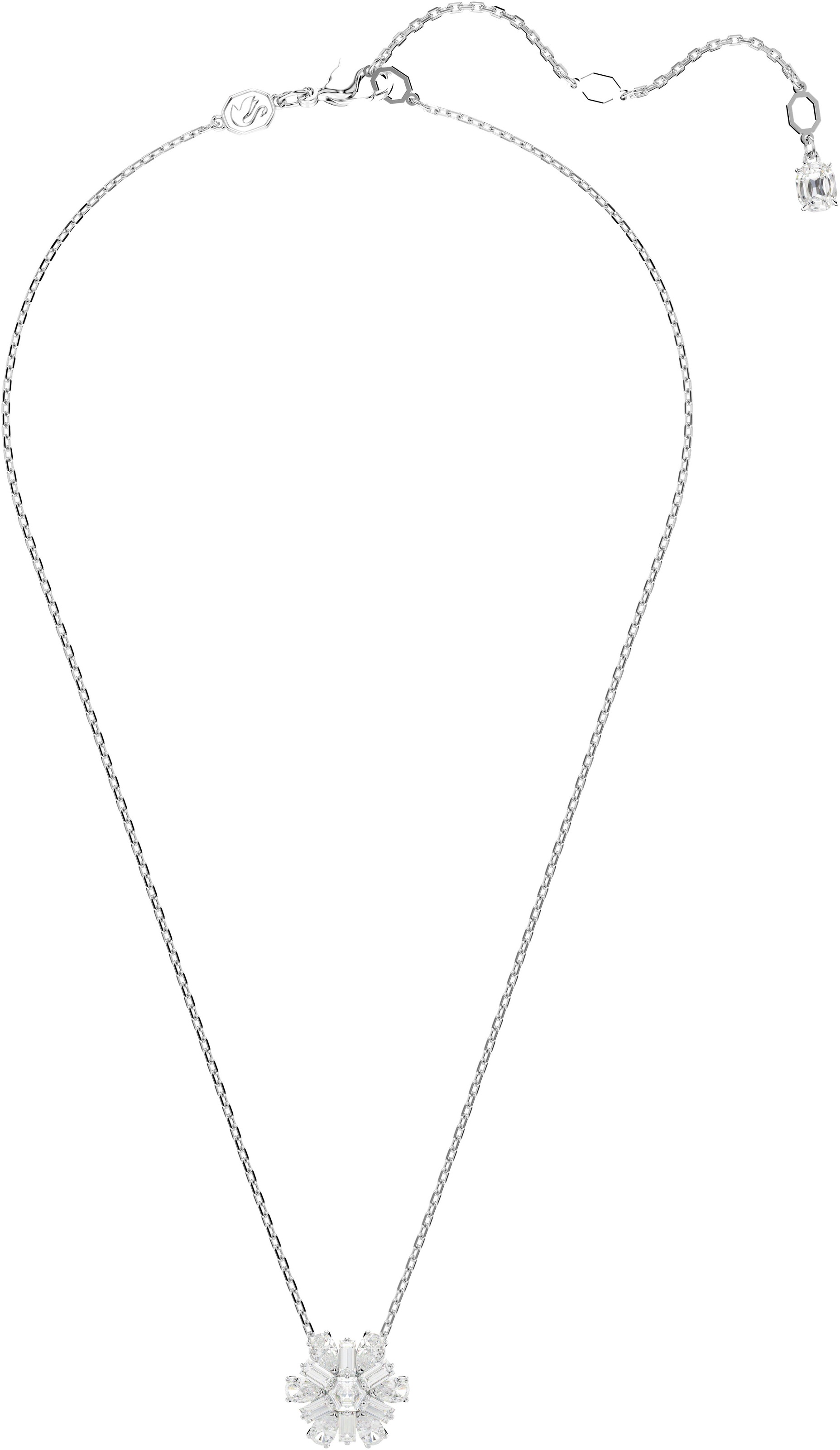 Kette mit Anhänger SWAROVSKI "Idyllia E Florere Schneeflocke", silber (metallfarben, kristallweiß), Halsketten, Damen, Metall, L: 45, mit Swarovski Zirkonia (synth.) 3