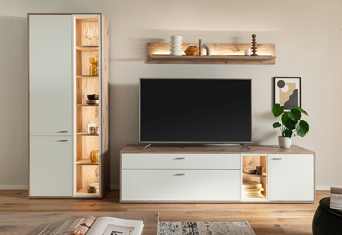 MCA furniture Wohnwand »SANTERNO«, (Komplett-Set, 3 St., 3-teilg), Wohnzimmer Set (3-tlg.), Türen & Schubkästen gedämpft, Breite 292 cm