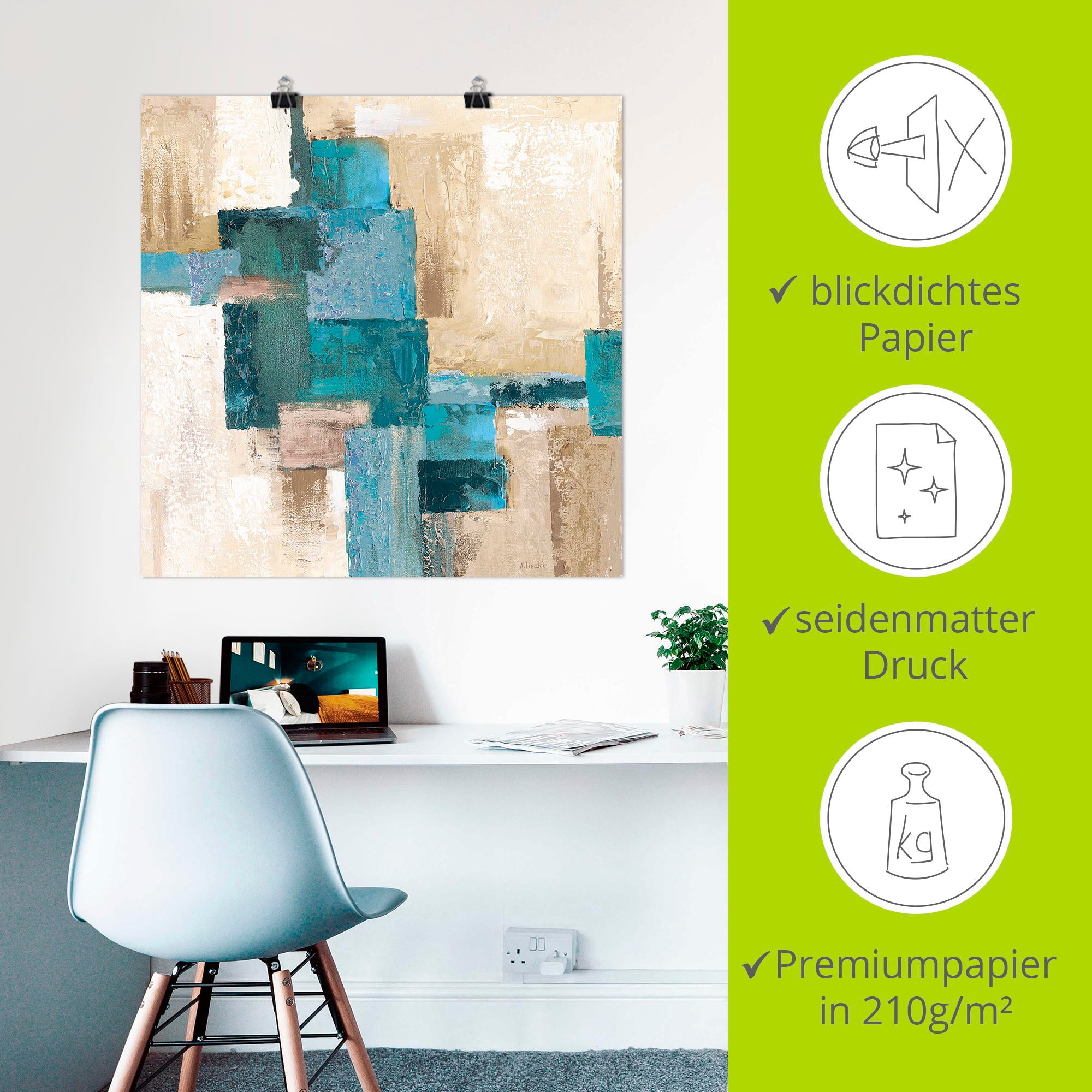 Artland Wandbild »Abstrakte Karos beige-türkis«, Muster, (1 St.), als Alubild, Outdoorbild, Leinwandbild, Poster in verschied. Größen