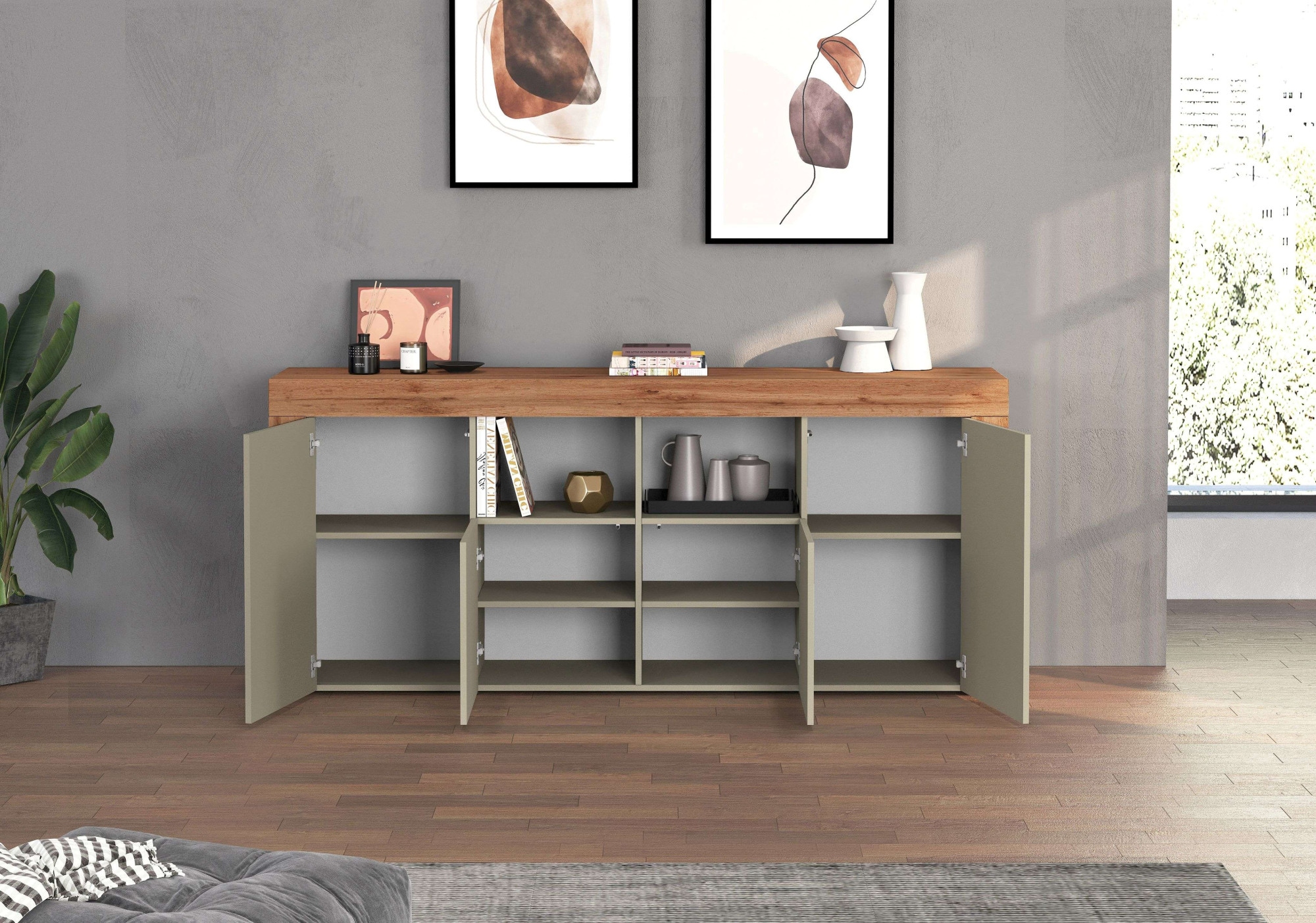 INOSIGN Sideboard »CHRONOS Breite 200 cm mit 4 Türen, 2 offene und 8 geschlossene Fächer«, (1 St.), Sideboard,Kommode, Schrank, Grifflos mit Push to Open, Made in Italy