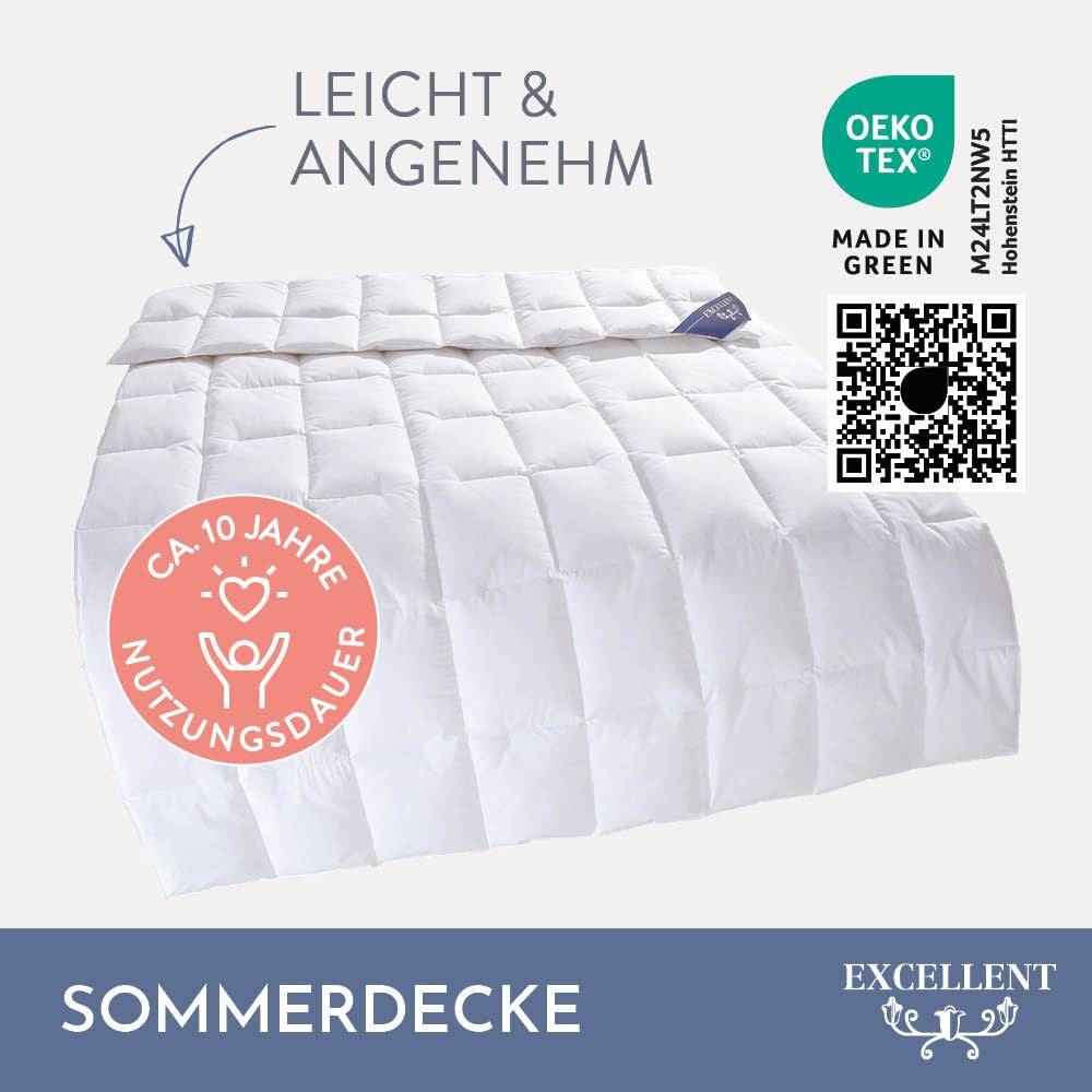 Excellent Daunenbettdecke »Wien, Bettdecken für Sommer und Winter, Decke«, leicht, Füllung 90% Daunen, 10% Federn, Bezug 100% Baumwolle, (1 St.), Bettdecke 135x200 cm, made in Germany, allergiker geeignet (Hausstaub)