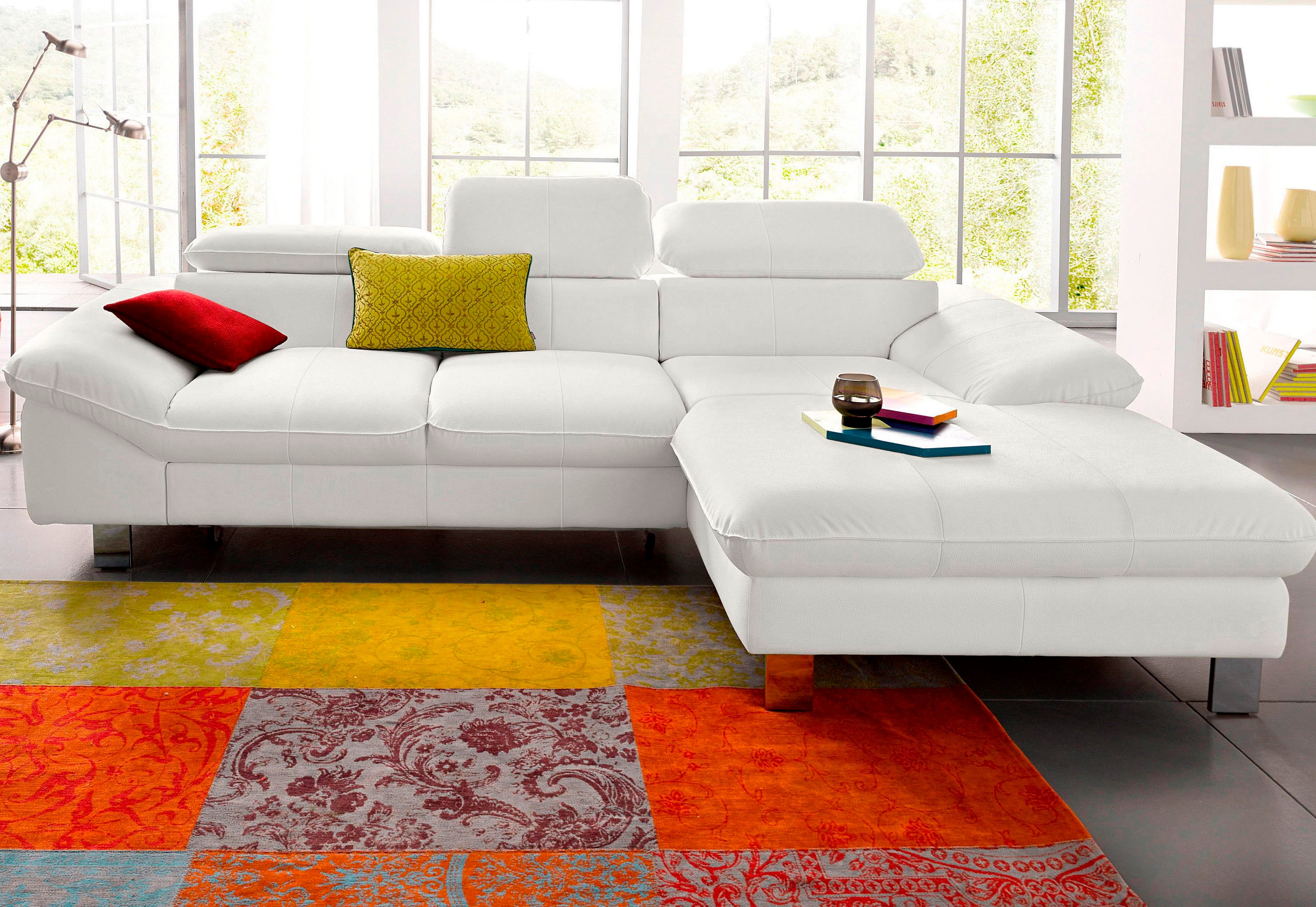 COTTA Ecksofa "Driver L-Form, B: 268 cm, moderne Couch mit Wellenunterfederung, Leder" Kopfteilverstellung, opt. Schlaffunktion + XL Bettkasten, LF:191x129cm