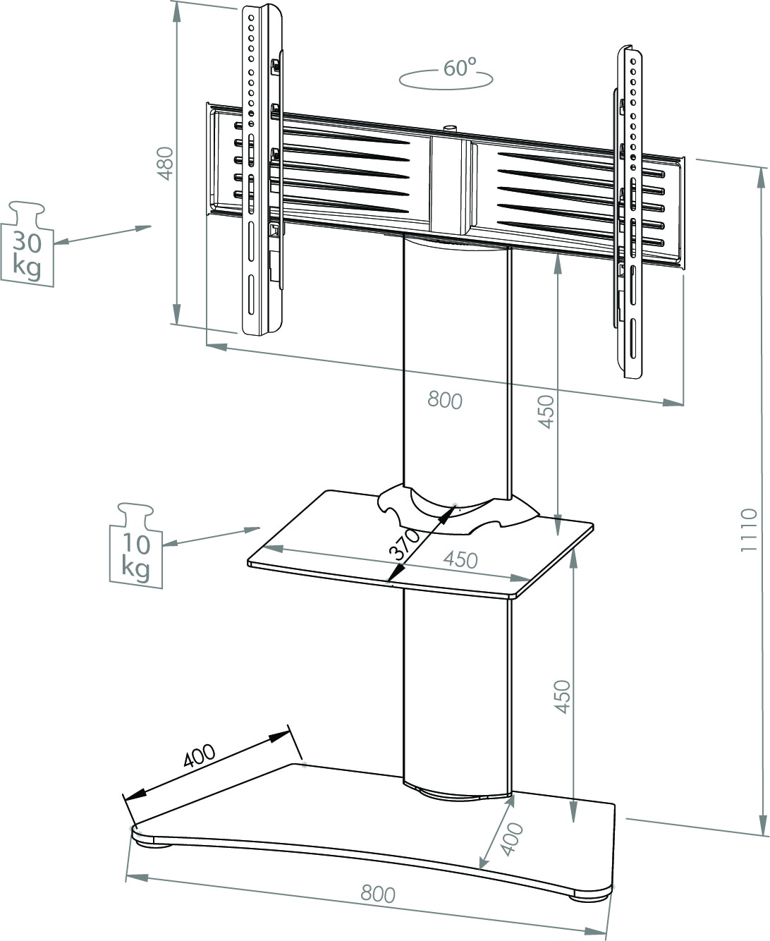 VCM Wohnzimmertisch »TV Standfuß Ständer Rack Alu Glas Fernseh Zental Z«