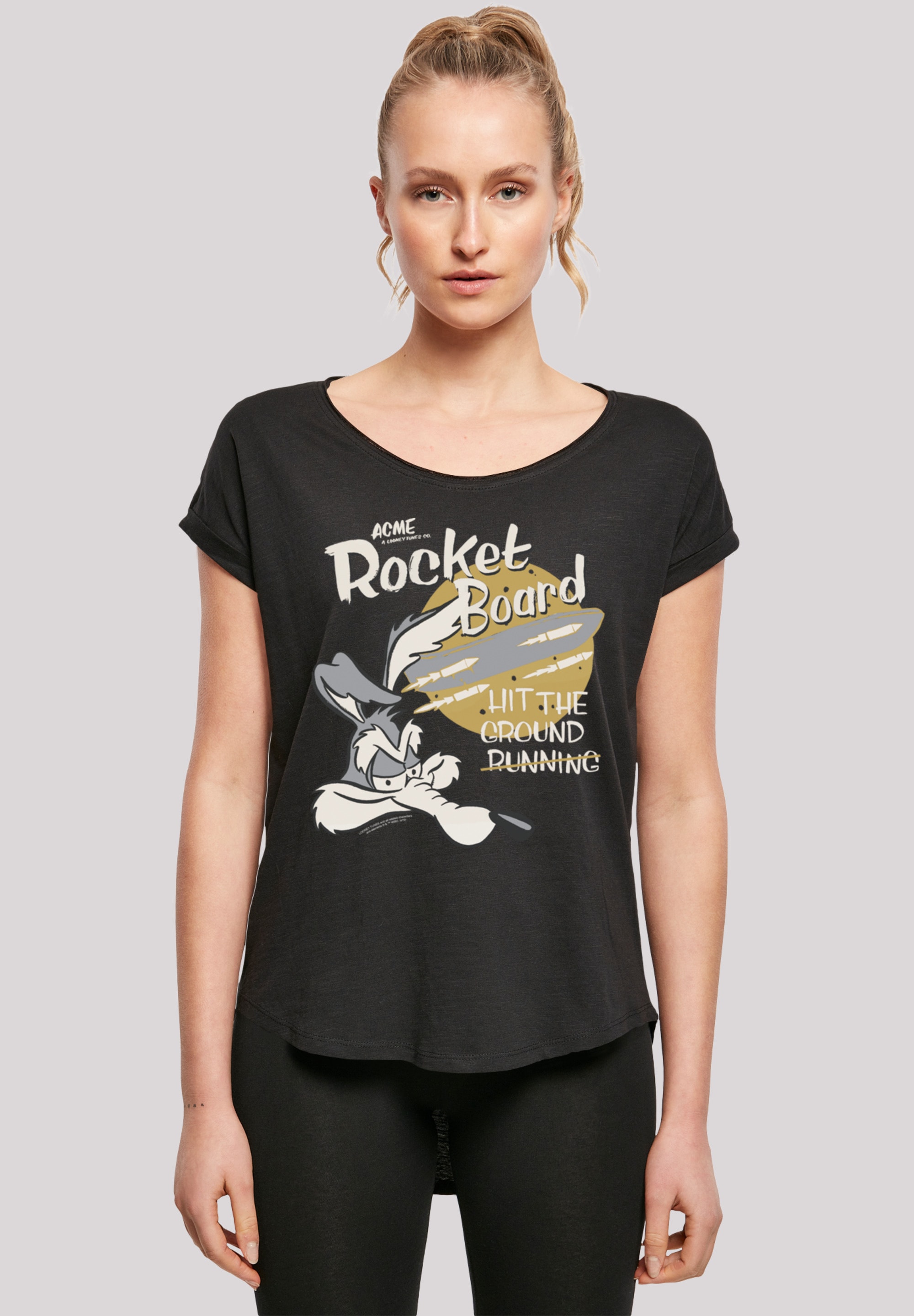 F4NT4STIC T-Shirt »Looney Tunes Wile E Rocket Board Cartoon«, Damen,Premium Merch,Lang,Longshirt,Bedruckt
