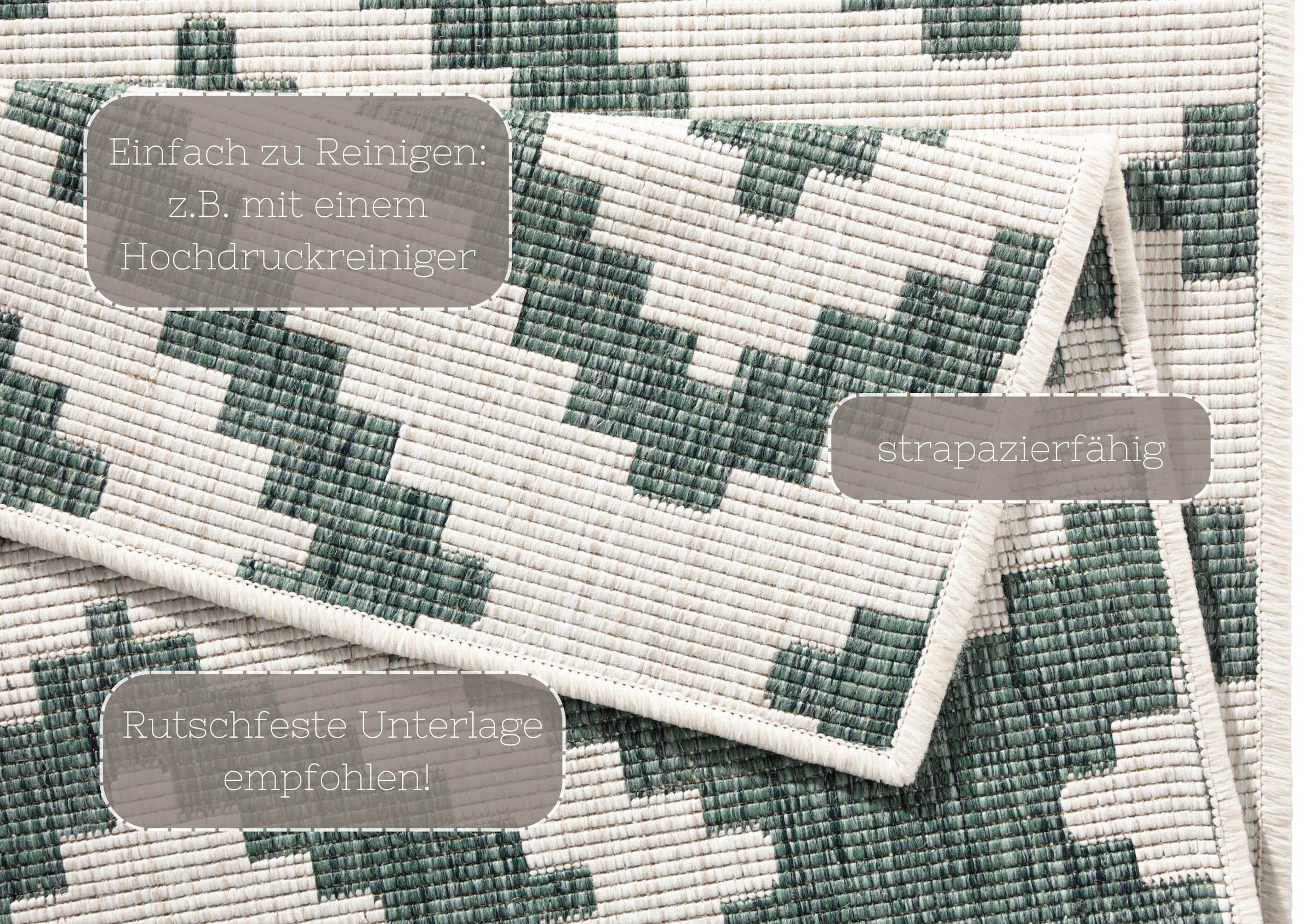 NORTHRUGS Teppich »Malta Wendeteppich«, rechteckig, 5 mm Höhe, In-& Outdoor, Wetterfest, Balkon, Terrasse, Raute, Läufer, Wohnzimmer