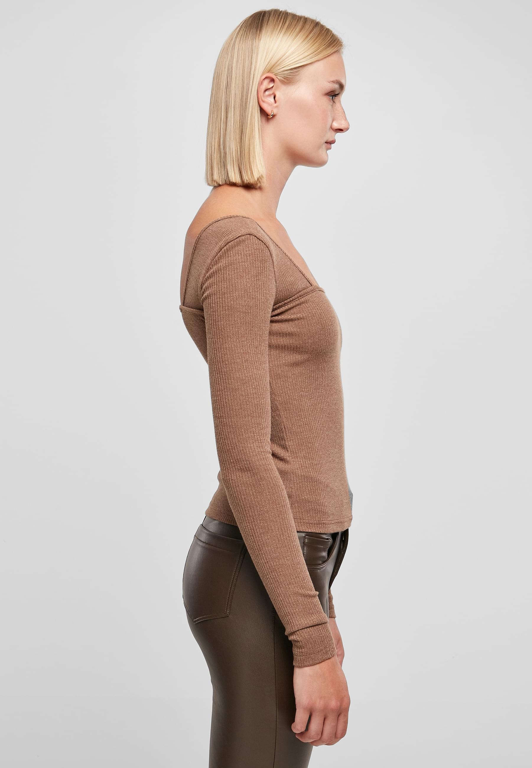 URBAN CLASSICS Longsleeve »Urban Classics Damen Ladies Rib Squared Neckline Longsleeve«, (1 tlg.)