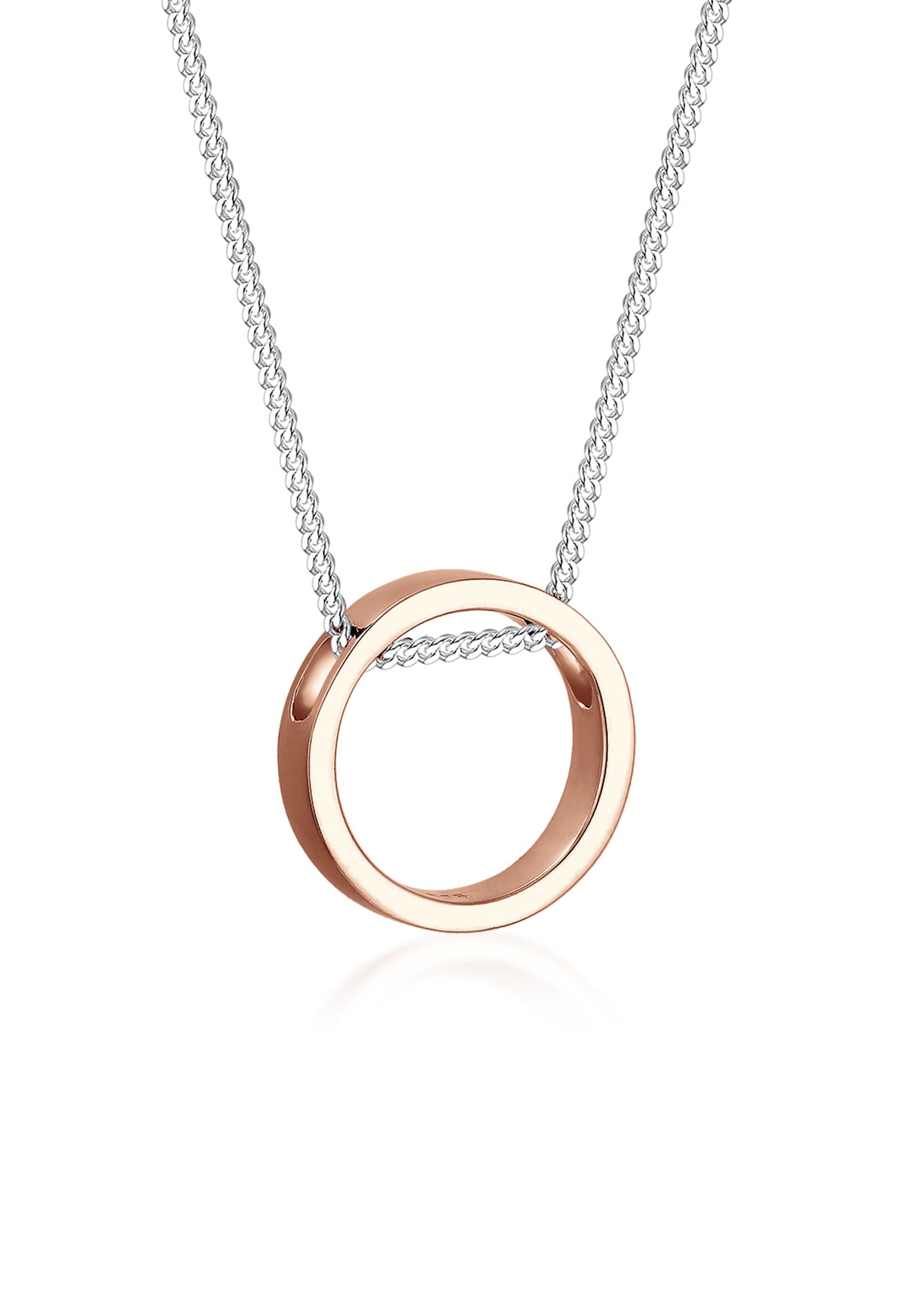 Kette mit Anhänger ELLI "Halskette mit Anhänger Kreis 925 Sterling Silber Rosegold", silber, Halsketten, Damen, 45, ohne Stein, Silber 925 (Sterlingsilber), L: 45