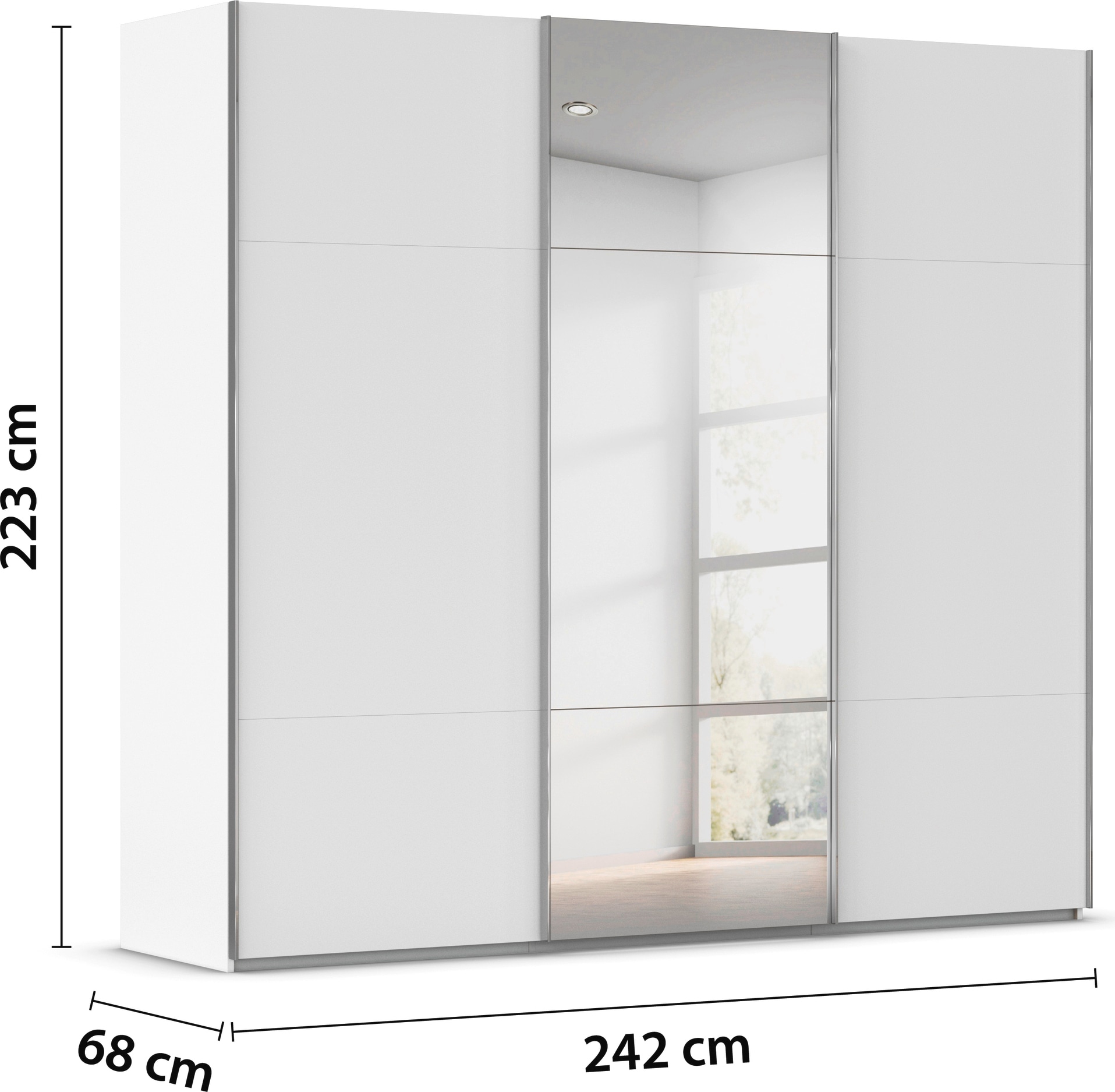 rauch Schwebetürenschrank »Kleiderschrank Schrank Garderobe Schlafzimmerschrank CONTIDO«, (in 3 verschiedenen Ausstattungen BASIC/CLASSIC/PREMIUM), aus hochwertigem Material in 6 Breiten 2 Griff-Farben MADE IN GERMANY