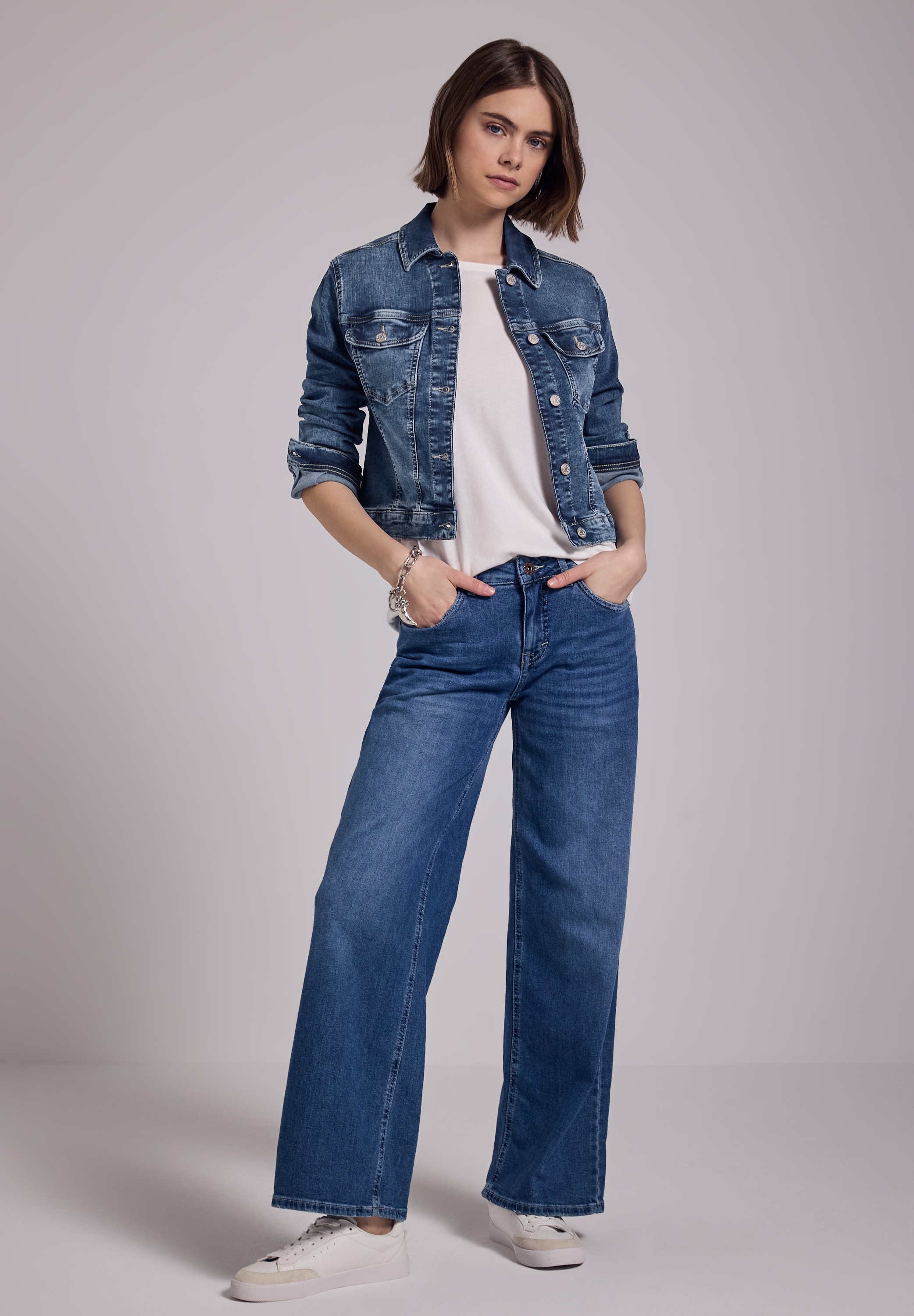 STREET ONE STUDIO Jeansjacke, ohne Kapuze, mit Knopfleiste