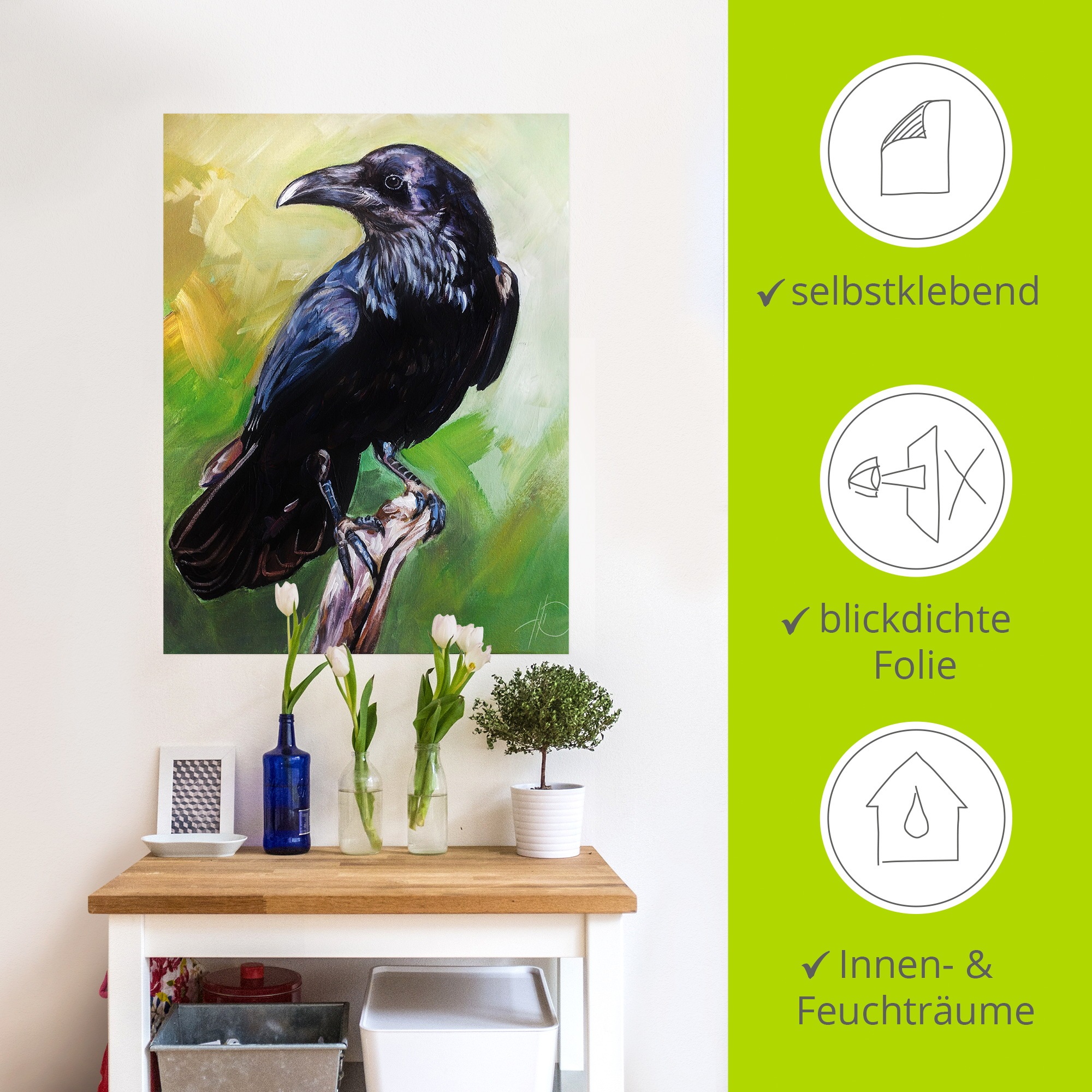 Wandbild ARTLAND "Der Rabe in Grün", farbe bild(er): grün, B:60cm H:80cm, Bilder, als Alubild, Leinwandbild, Poster, Wandaufkleber in verschied. Größen 2