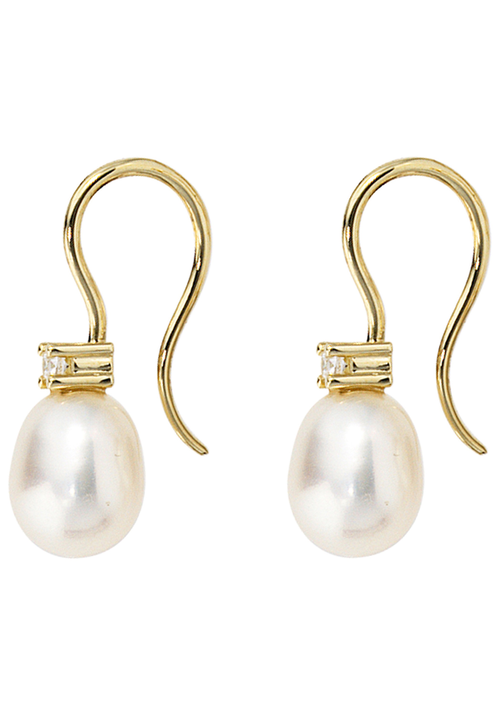 JOBO Perlenohrringe »Ohrringe Ohrhaken« 333 Gold mit Süßwasser-Zuchtperlen und 2 Zirkonia