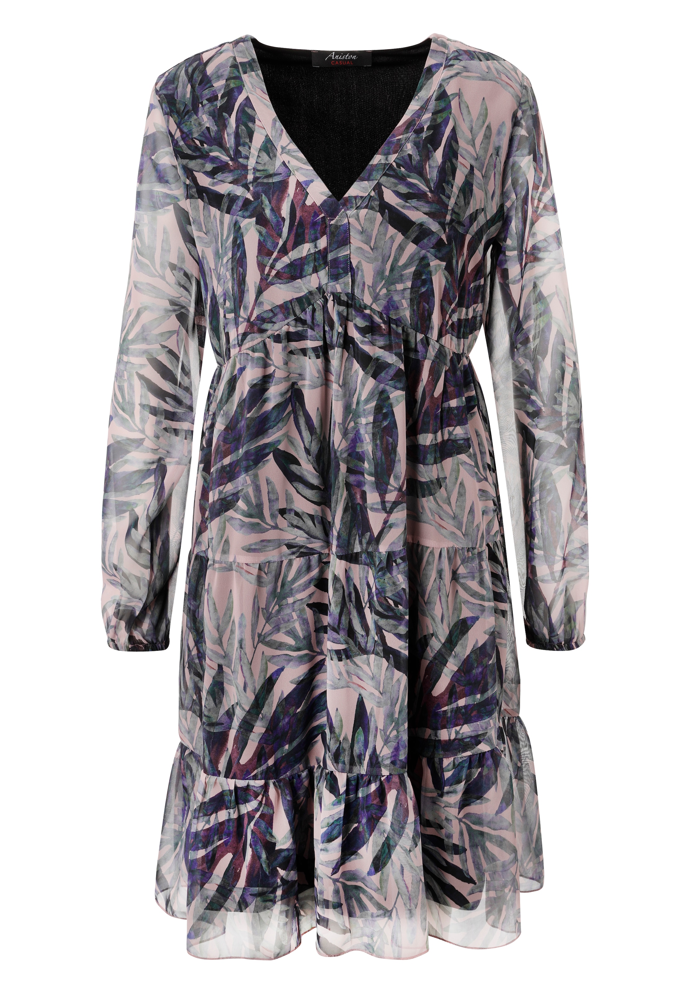 Aniston CASUAL Tunikakleid, mit exotischen Blättern im Batik-Look bedruckt - NEUE KOLLEKTION