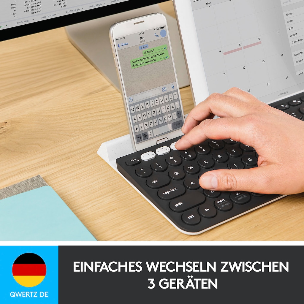 Logitech Wireless-Tastatur »K780 MULTI-DEVICE«, (Fn-Tasten-USB-Anschluss)