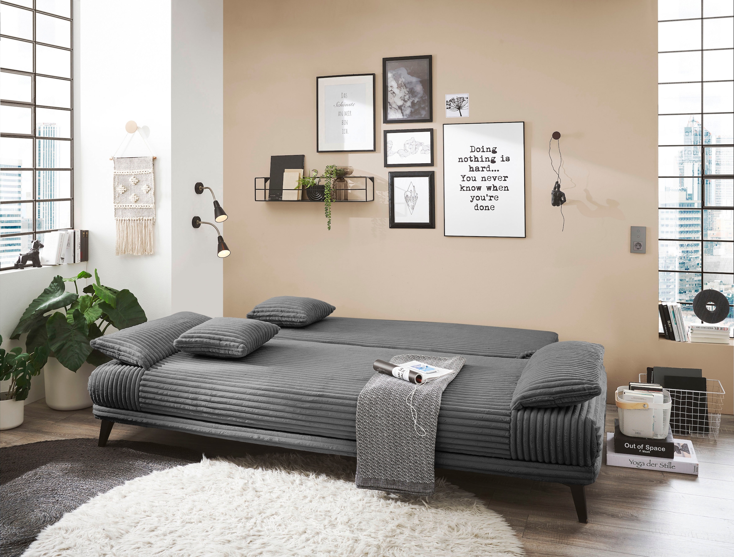 ED EXCITING DESIGN Schlafsofa »Carla«, frei im Raum stellbar, mit Bettkasten, mit Schlaffunktion, 6 Kissen