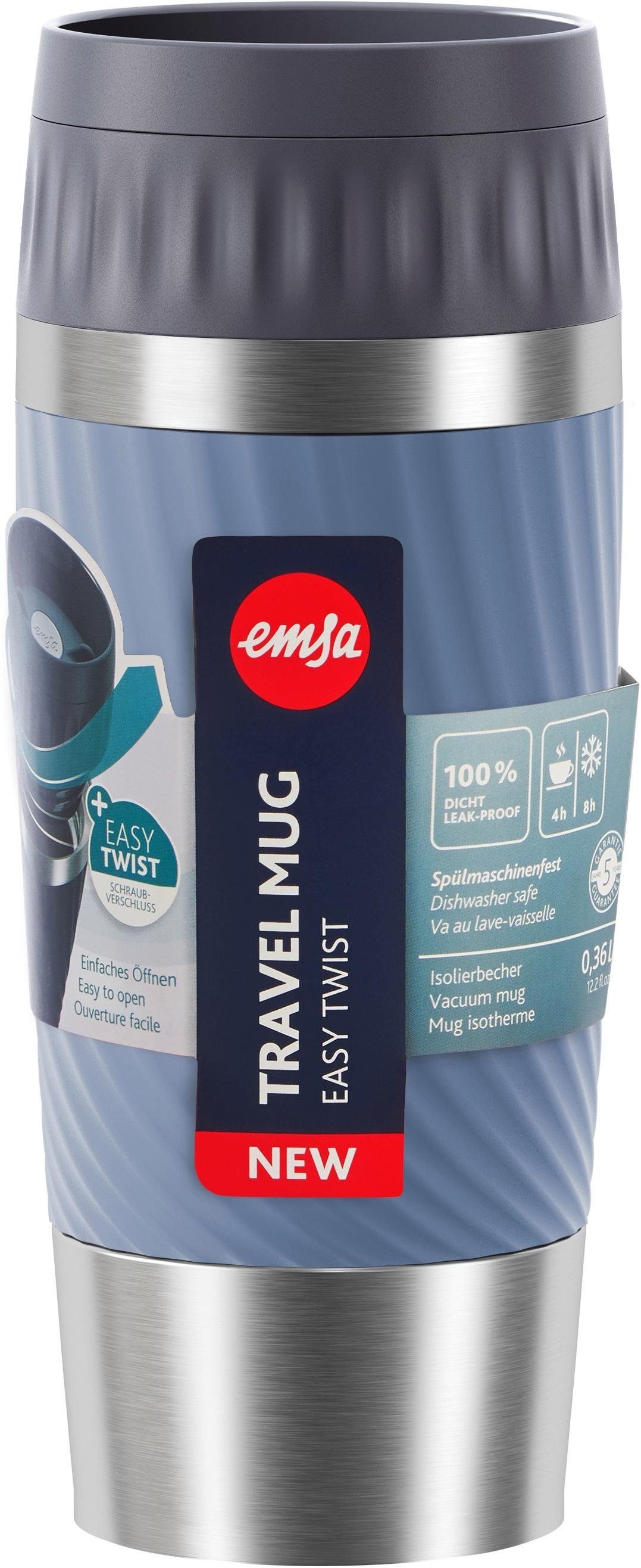 Emsa Thermobecher »Tavel Mug Easy Twist«, 0,36L, Edelstahl, 360°Trinköffnung, spülmaschinenfest,4h warm/ 8h kalt