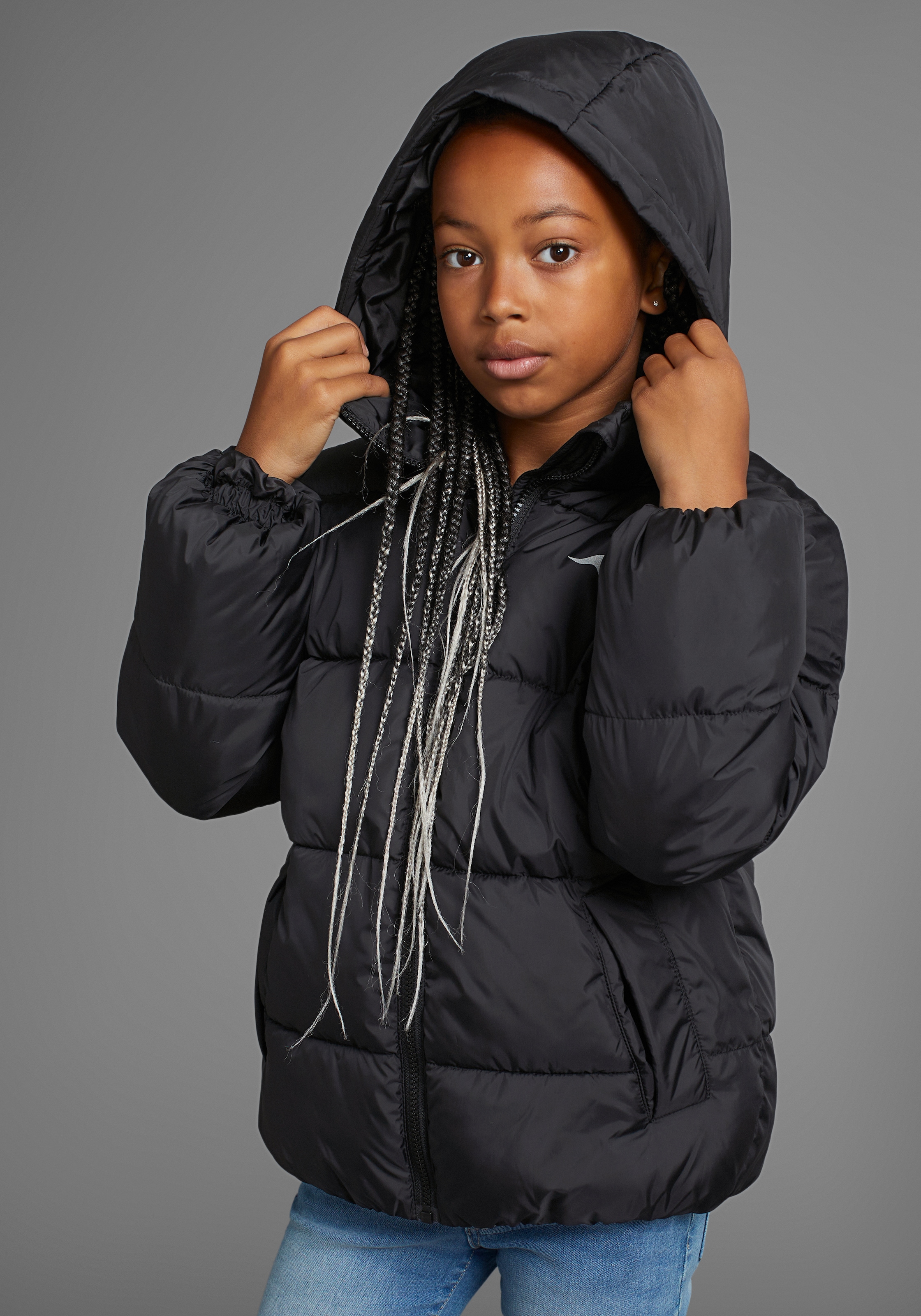 KangaROOS Winterjacke "Outdoor Steppjacke mit KangaROOS Logo-Druck für Mädchen" mit Kapuze Warme Steppjacke mit reflektierenden Details