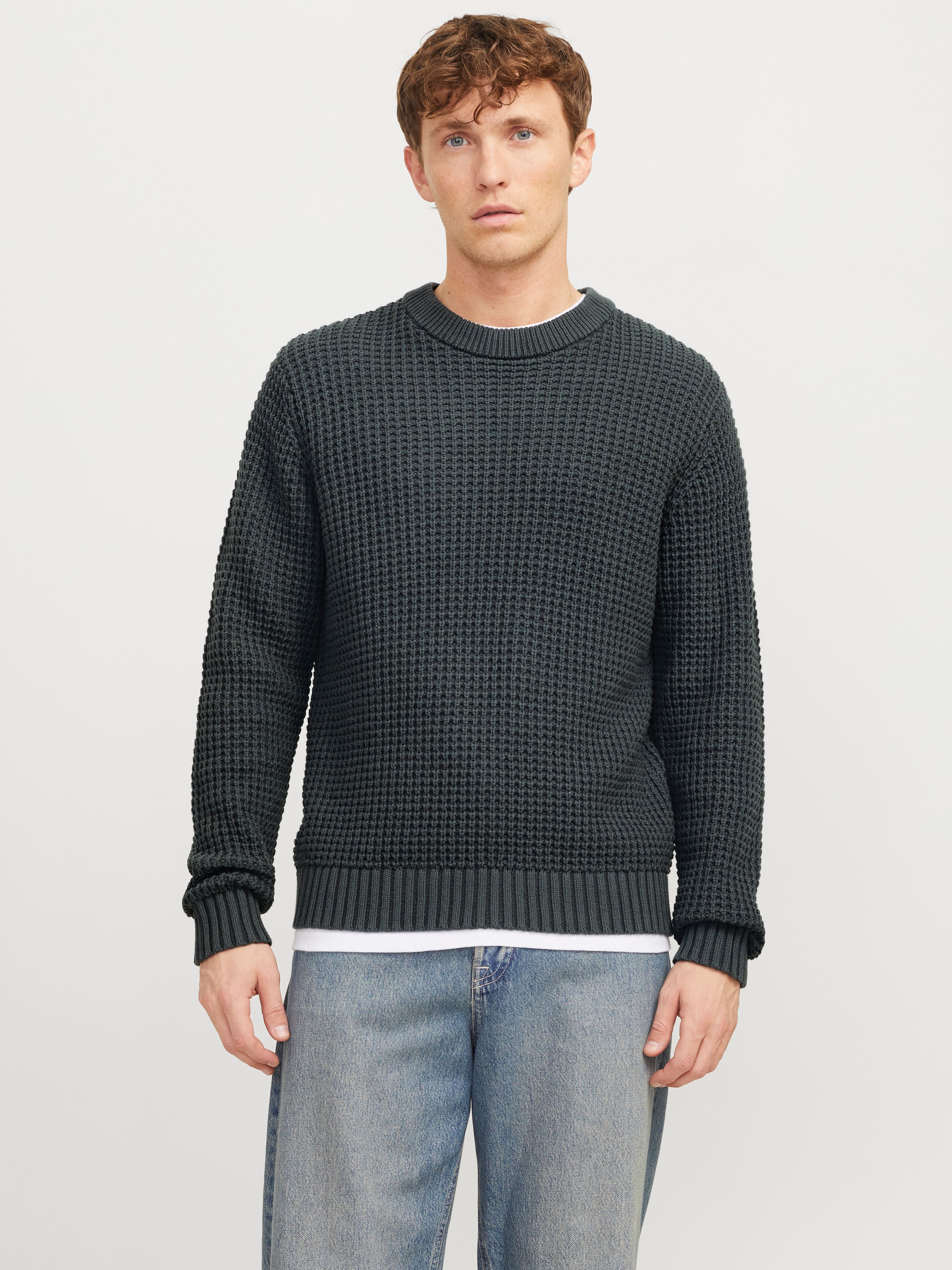 Jack & Jones Rundhalspullover "JCOZION KNIT CREW NECK BF", mit markanter St günstig online kaufen