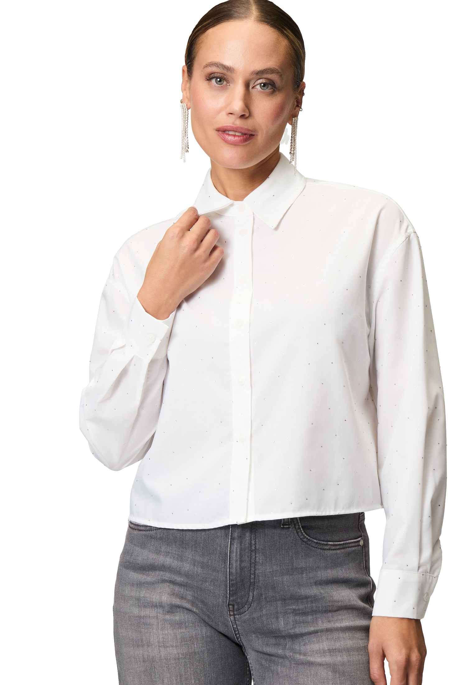 Zero Klassische Bluse "zero Bluse mit Strasssteinen" günstig online kaufen