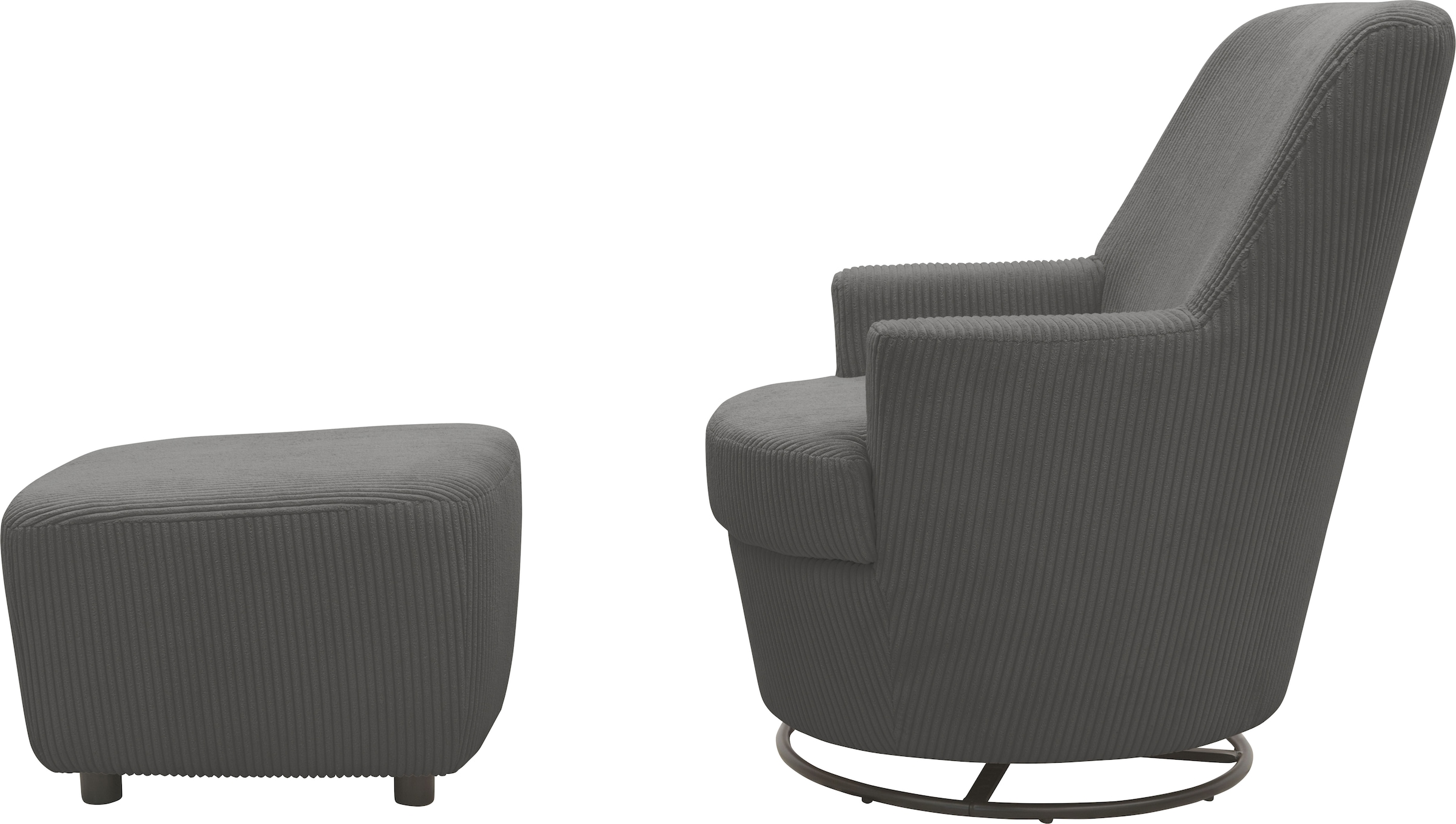 INOSIGN Drehsessel »HETTY, Drehsessel mit Wippfunktion und Hocker; Lesesessel, Armsessel«, (Set, 2 St.), mit Dreh/Wippfunktion, mit Federkern, in Cord und Microfaser