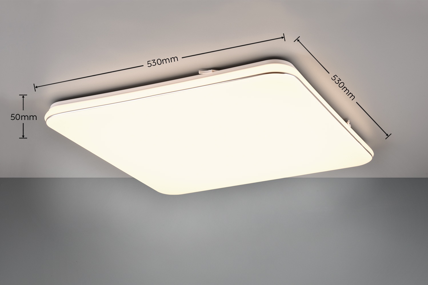REALITY Leuchten LED Deckenleuchte »BLANCA, elegant schlichte weiße LED Deckenlampe, 53x53 cm, warmweiß«, 1 flammig, Leuchtmittel LED-Board | LED fest integriert, 3-Stufen dimmbar über Wandschalter, Deckenlampe für Büro Flur Treppe