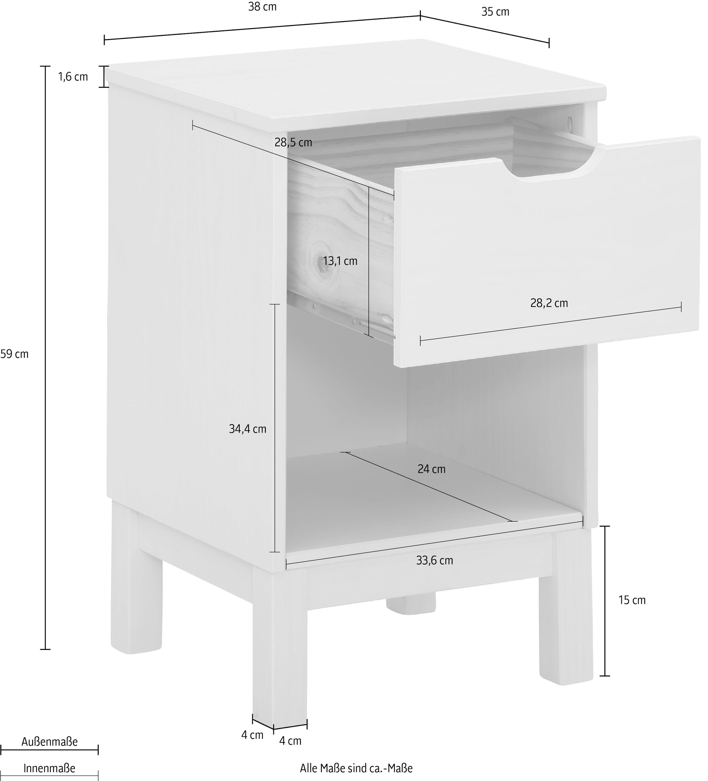 Home affaire Nachtkonsole »Post«, massives Kiefernholz, Stauraummöglichkeit durch Schublade, Breite 38cm