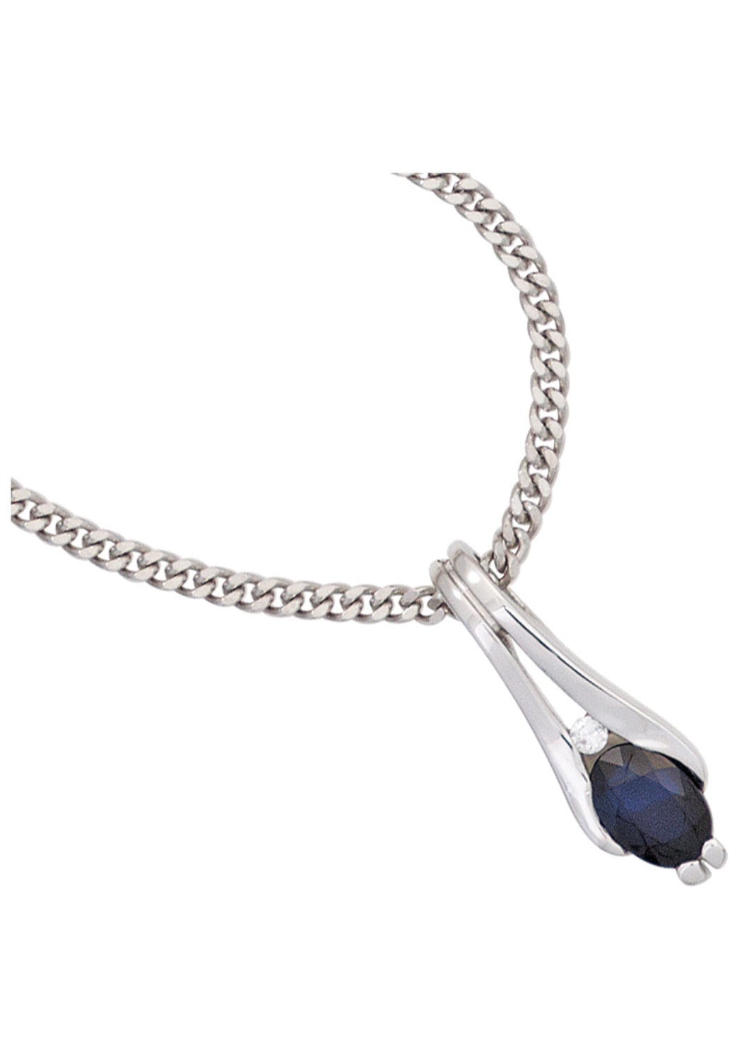 JOBO Kettenanhänger, 375 Weißgold mit Safir und Diamant