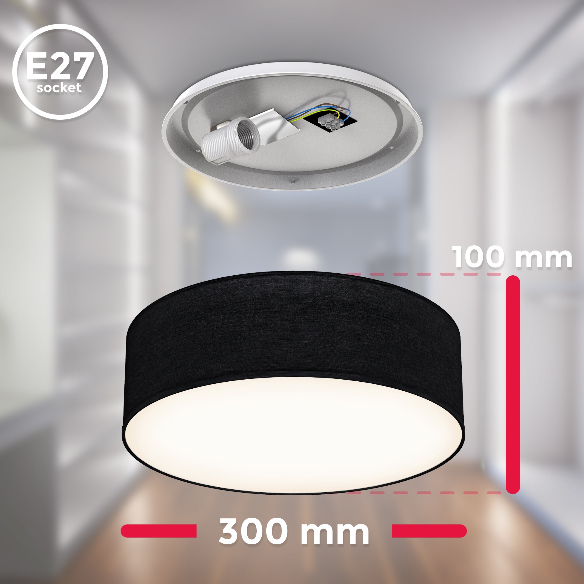 B.K.Licht Deckenleuchte »BK_SD1216 Deckenlampe, Stoffschirm Ø30cm, Bürolampe, Schwarz«, 1 flammig, Leuchtmittel E27 | ohne Leuchtmittel, E27-Fassung, ohne Leuchtmittel (max. 40W), Stoffdeckenleuchte