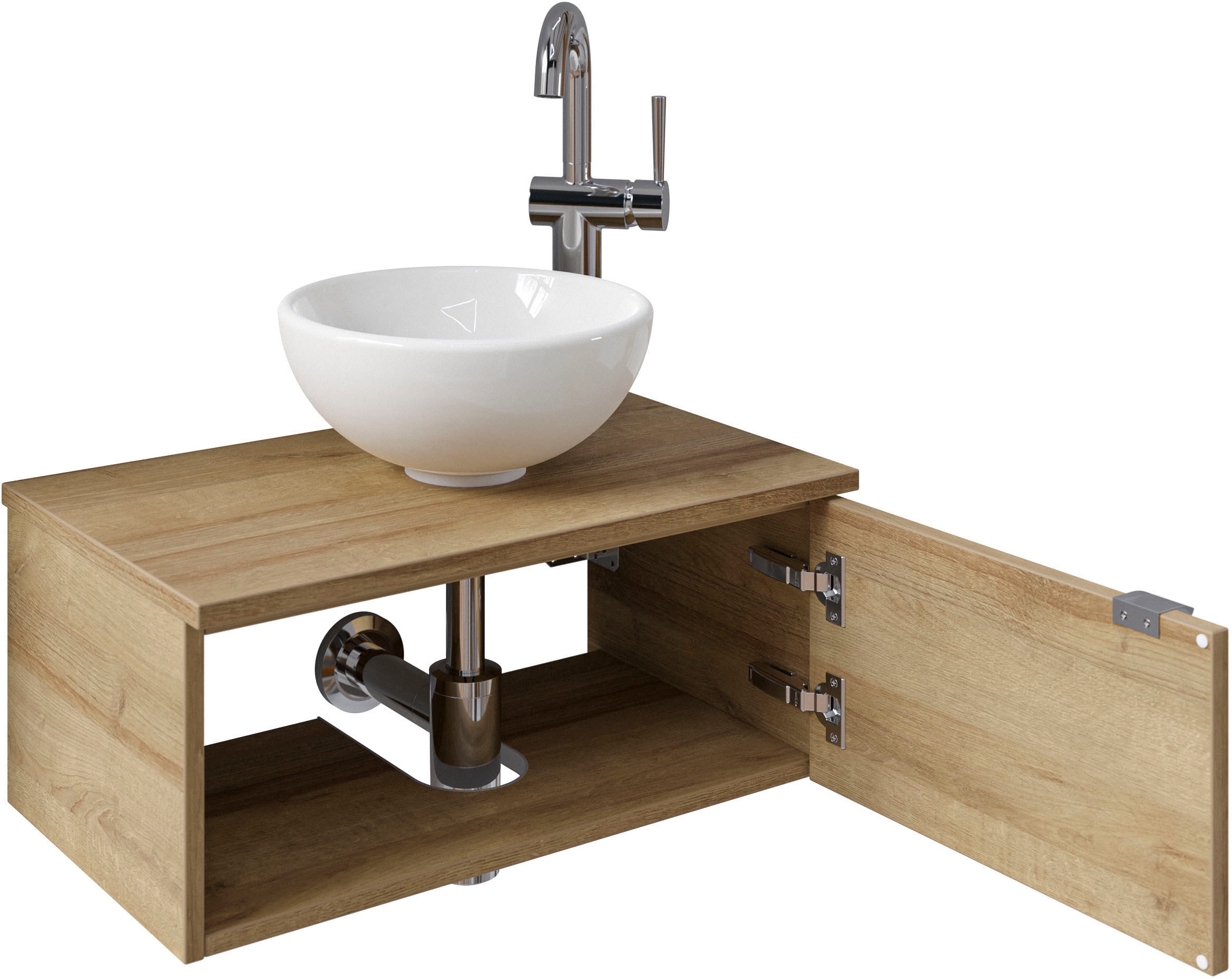 Saphir Waschtisch »Serie 6915 Waschschale mit Unterschrank für Gästebad, Gäste WC«, 61 cm breit, 1 Tür, offenes Fach, kleine Bäder, ohne Armatur