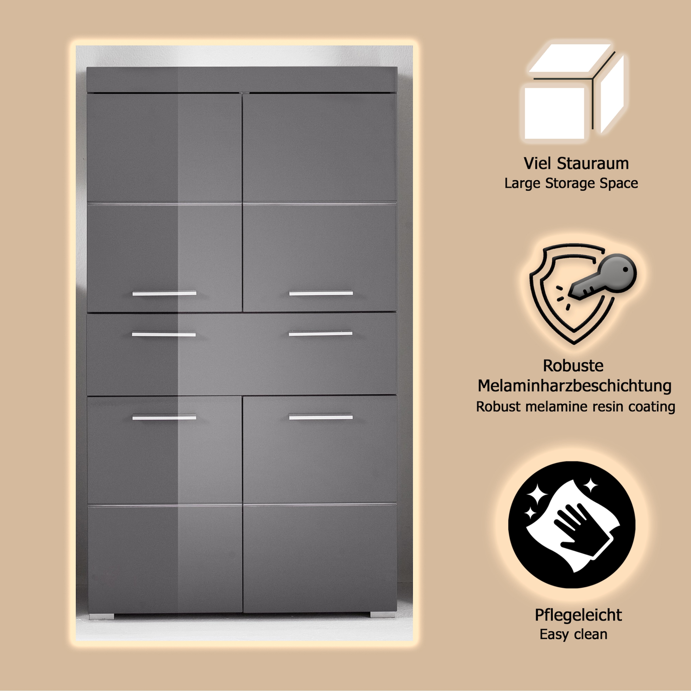 welltime Midischrank »Avena« Standschrank mit 4 Türen, 1 Schublade - (B/T/H) 73/31/130 cm