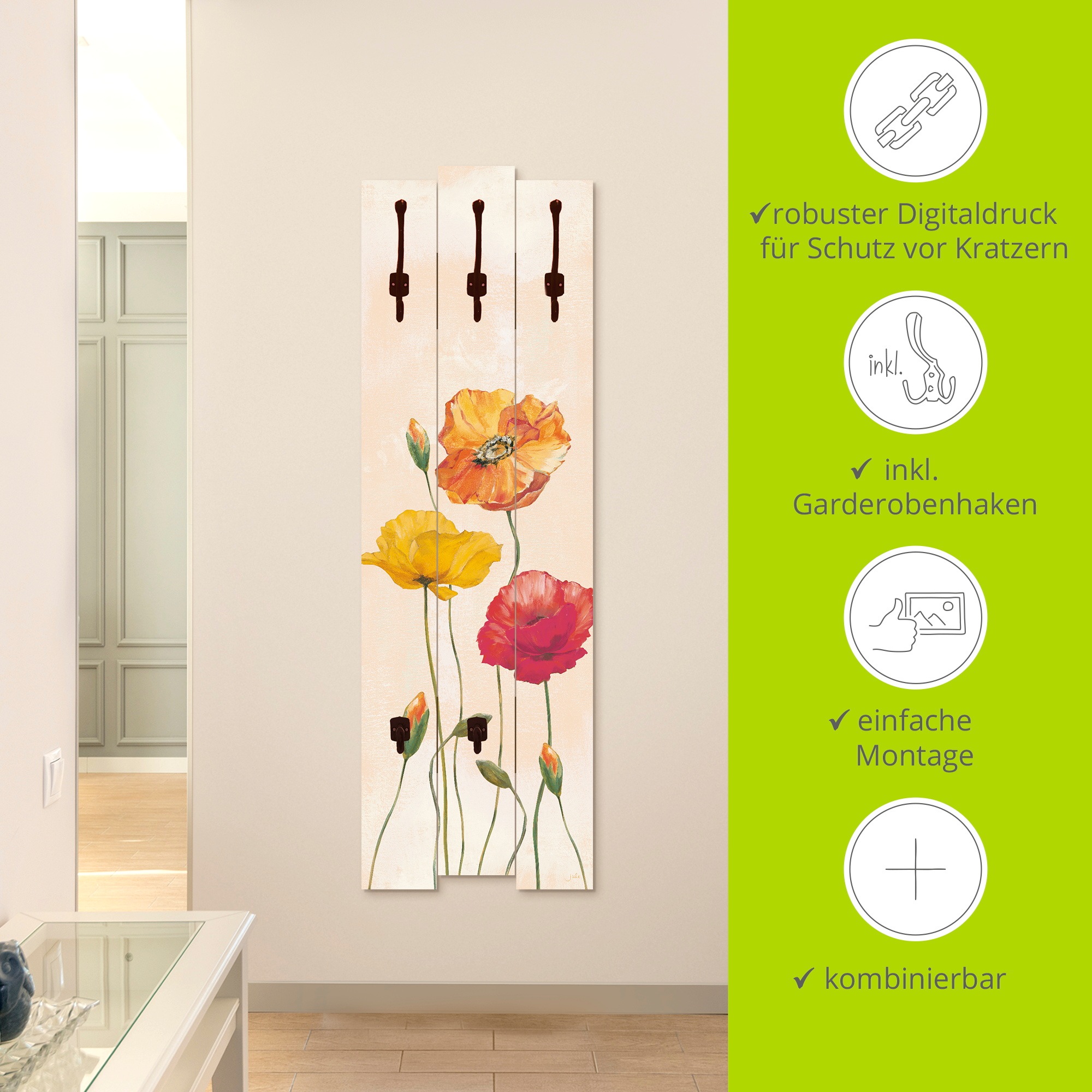 Artland Garderobenleiste »Bunte Mohnblumen«, teilmontiert