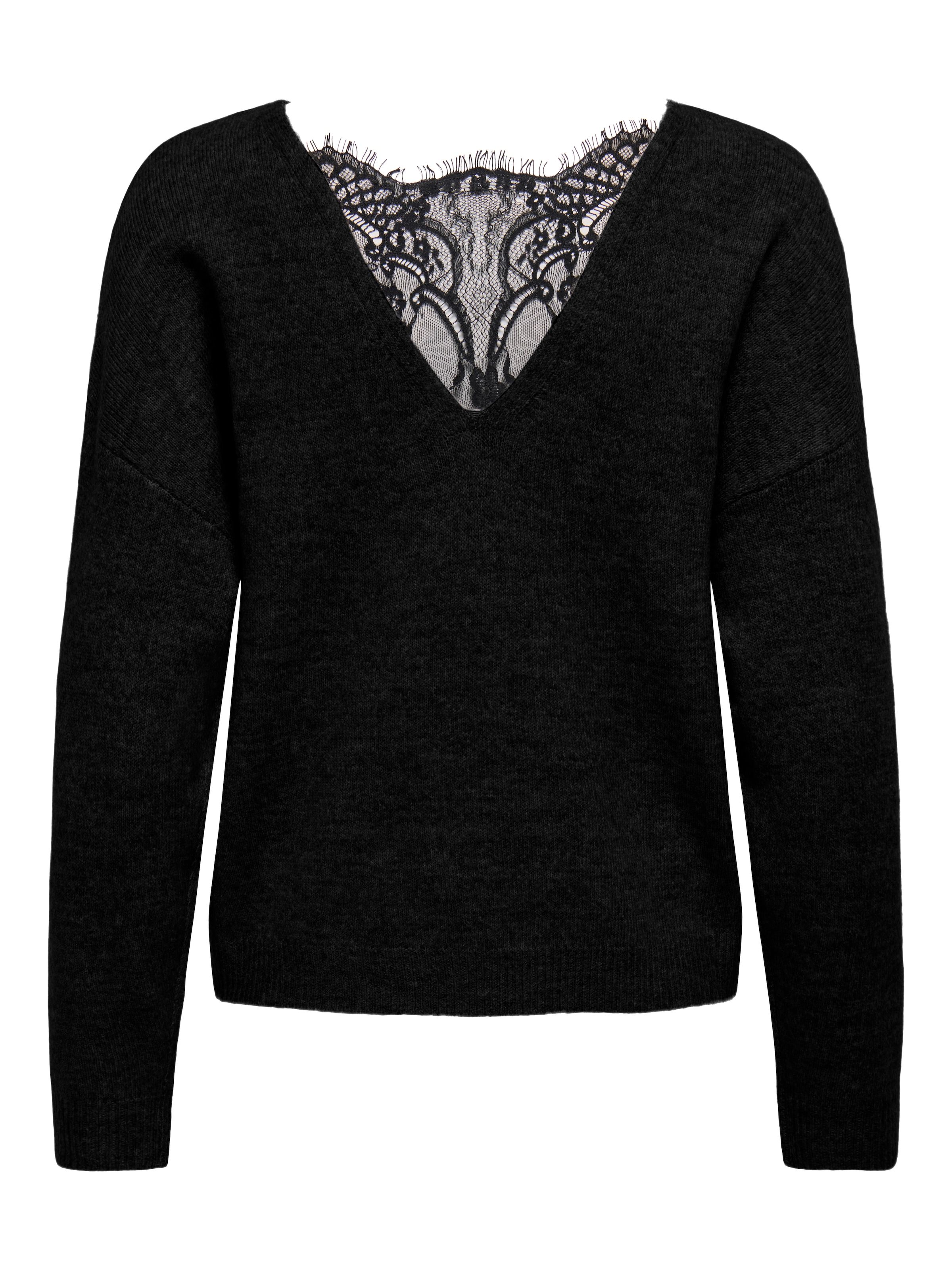 ONLY Rundhalspullover »ONLANJA LS LACE MIX O-NECK ZL KNT«, mit Spitzeneinsatz am Rückenausschnitt