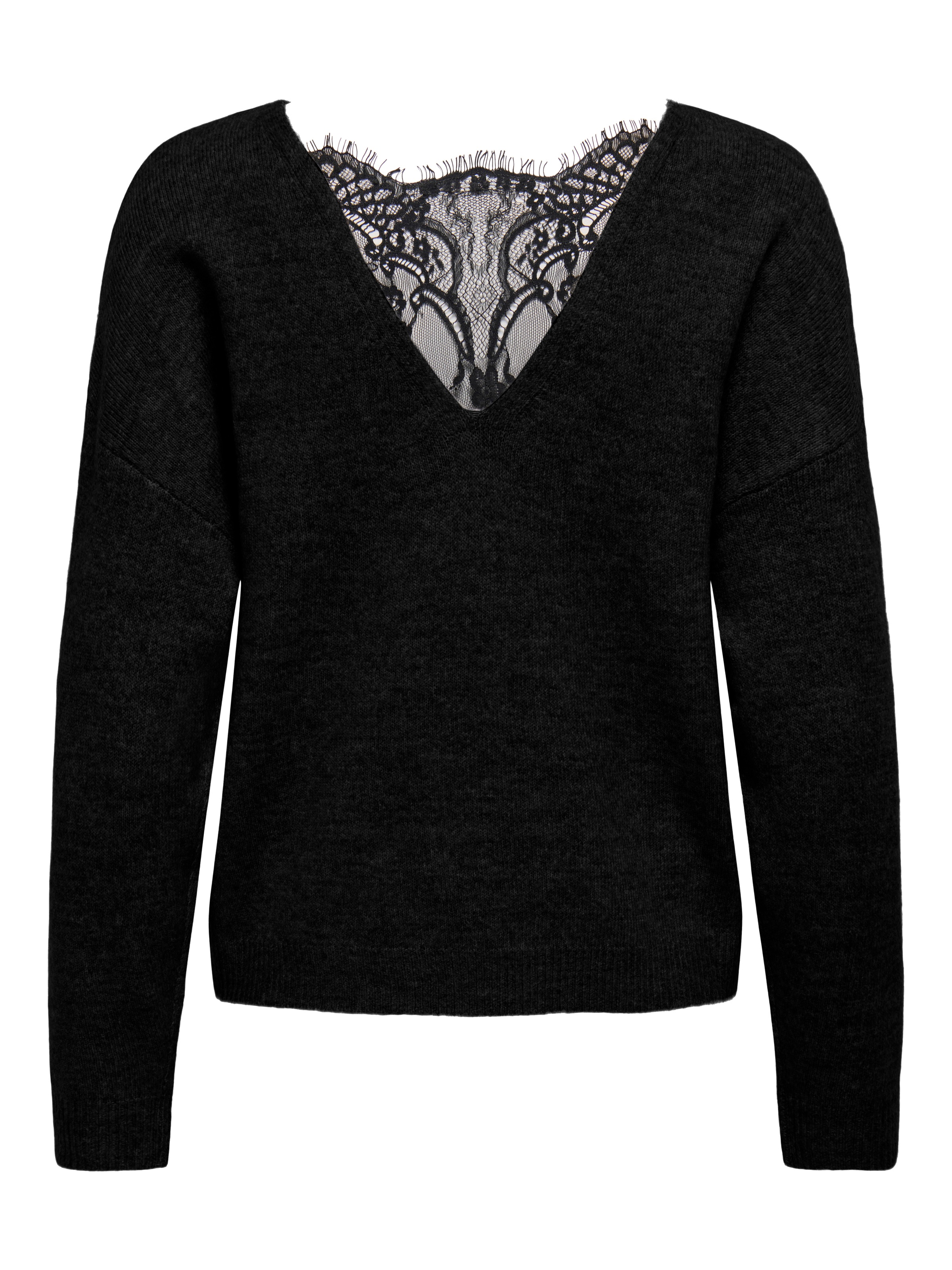 ONLY Rundhalspullover "ONLANJA LS LACE MIX O-NECK ZL KNT", mit Spitzeneinsa günstig online kaufen