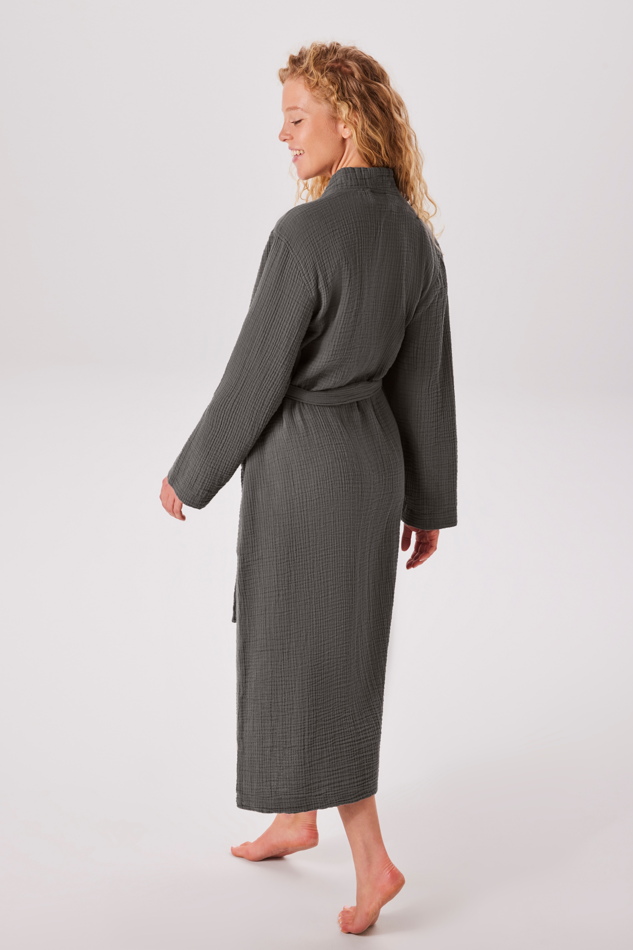 my home Bademantel »Juna Musselin, ideal für Sauna & Spa, Hotelbademantel, Morgenmantel« 1 Stk. modern, leichte Qualität, 100% Baumwolle