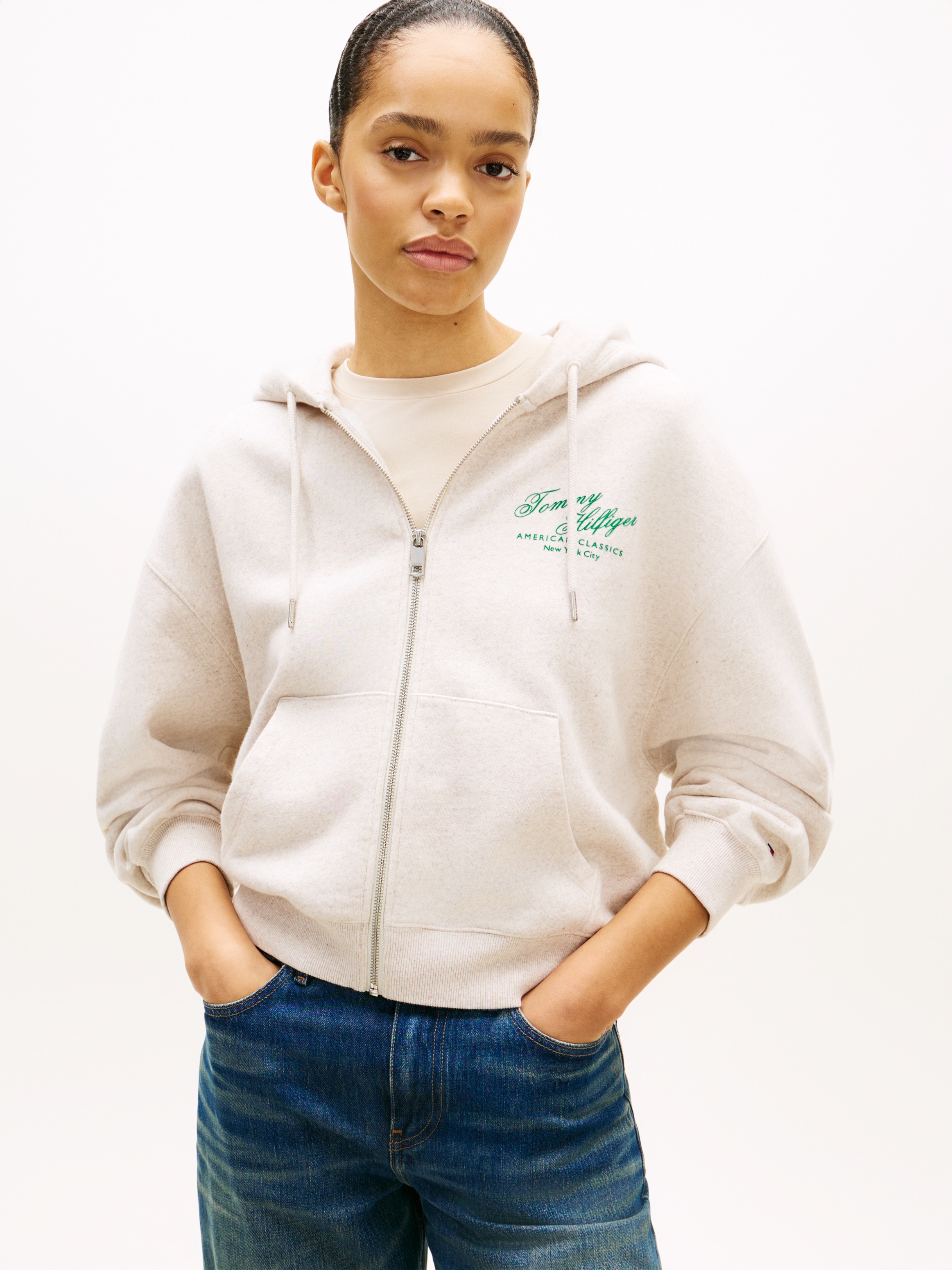 Tommy Hilfiger Kapuzensweatjacke »MDRN SCRIPT ZIP TERRY HOODIE« mit Print auf der Brust, Relaxed Fit