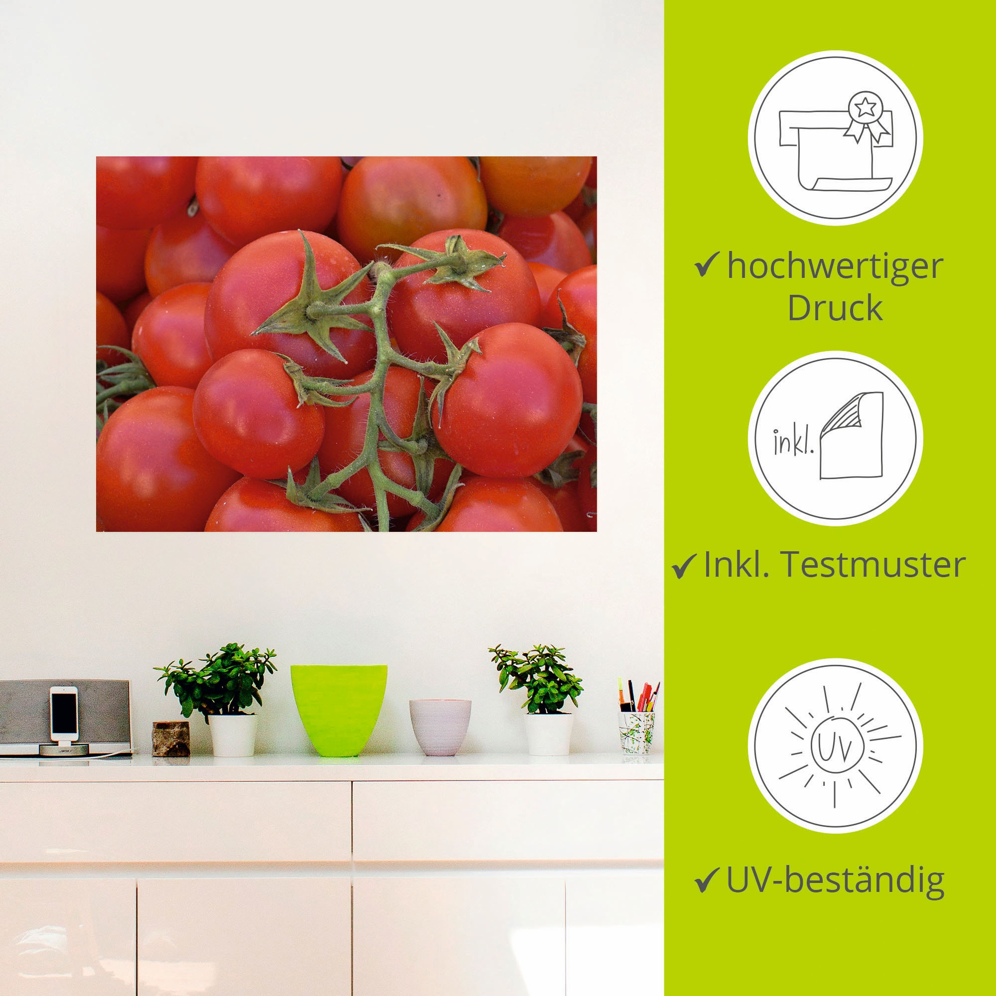 Artland Wandbild »Leckere Strauchtomaten«, Lebensmittel, (1 St.), als Alubild, Leinwandbild, Wandaufkleber oder Poster in versch. Größen