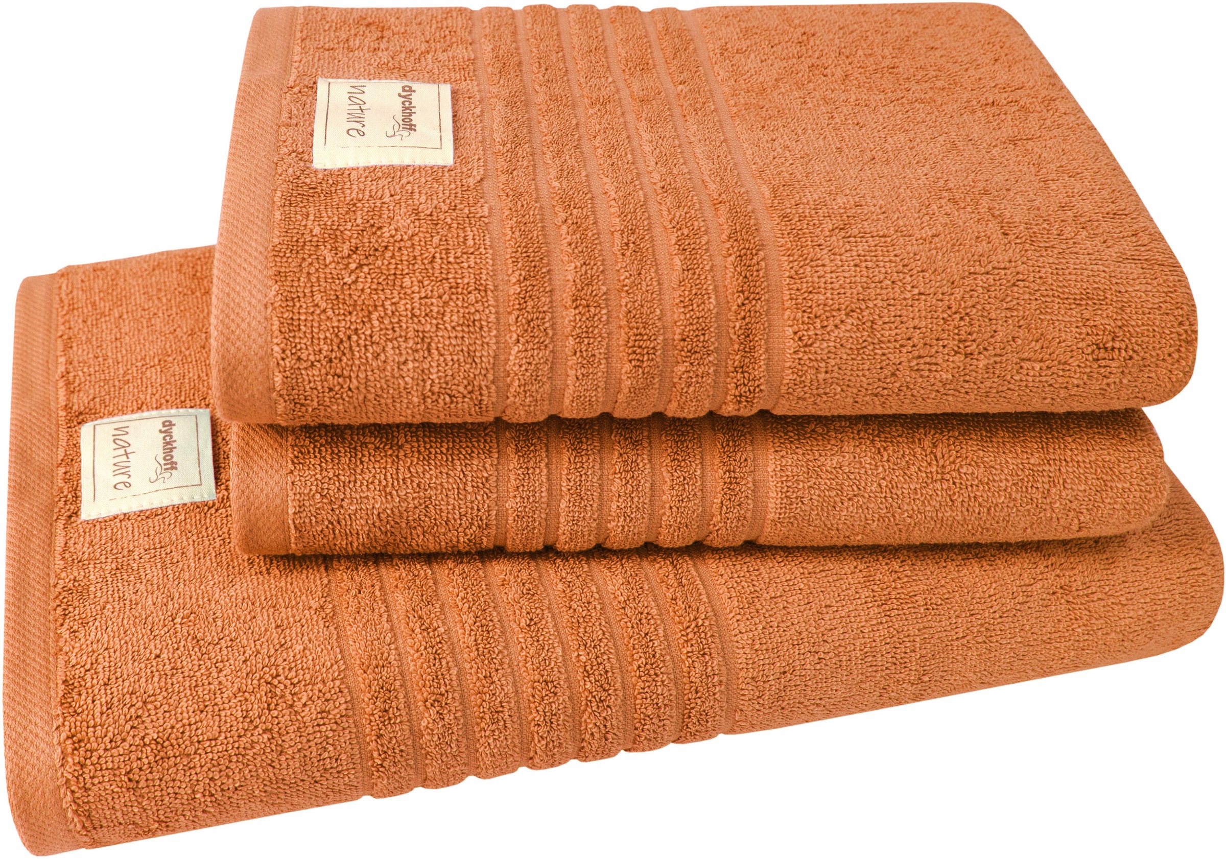 Handtuch Set DYCKHOFF, orange, Frottier, Obermaterial: 100% Baumwolle, Handtuch-Sets, "Nature", 3er Set: 2x Handtücher, je 50 x 100 cm & 1x Badetuch