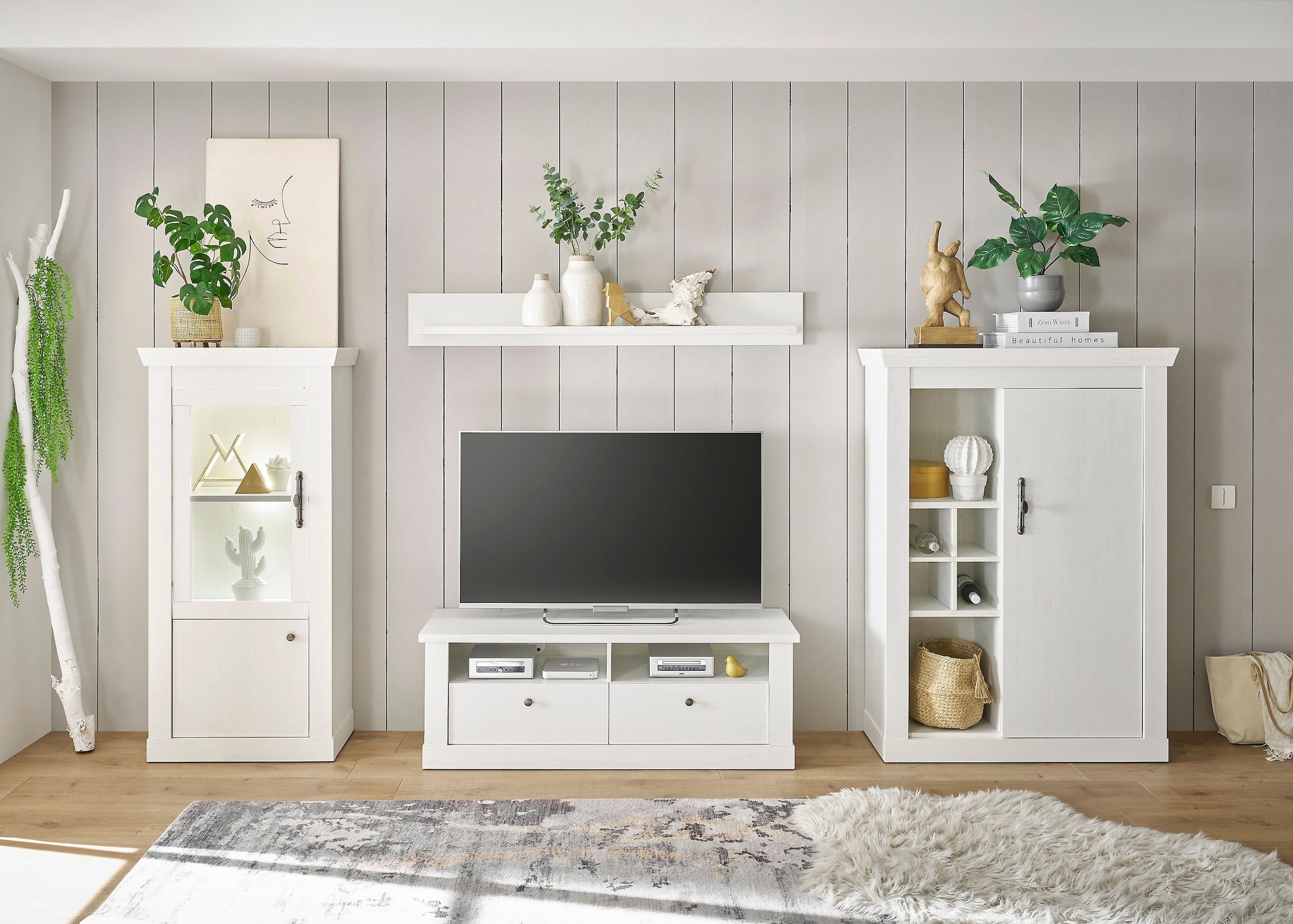 Home affaire Wohnwand "RAVENNA" 4 Stk. tlg. im romantischen Landhausstil, G günstig online kaufen
