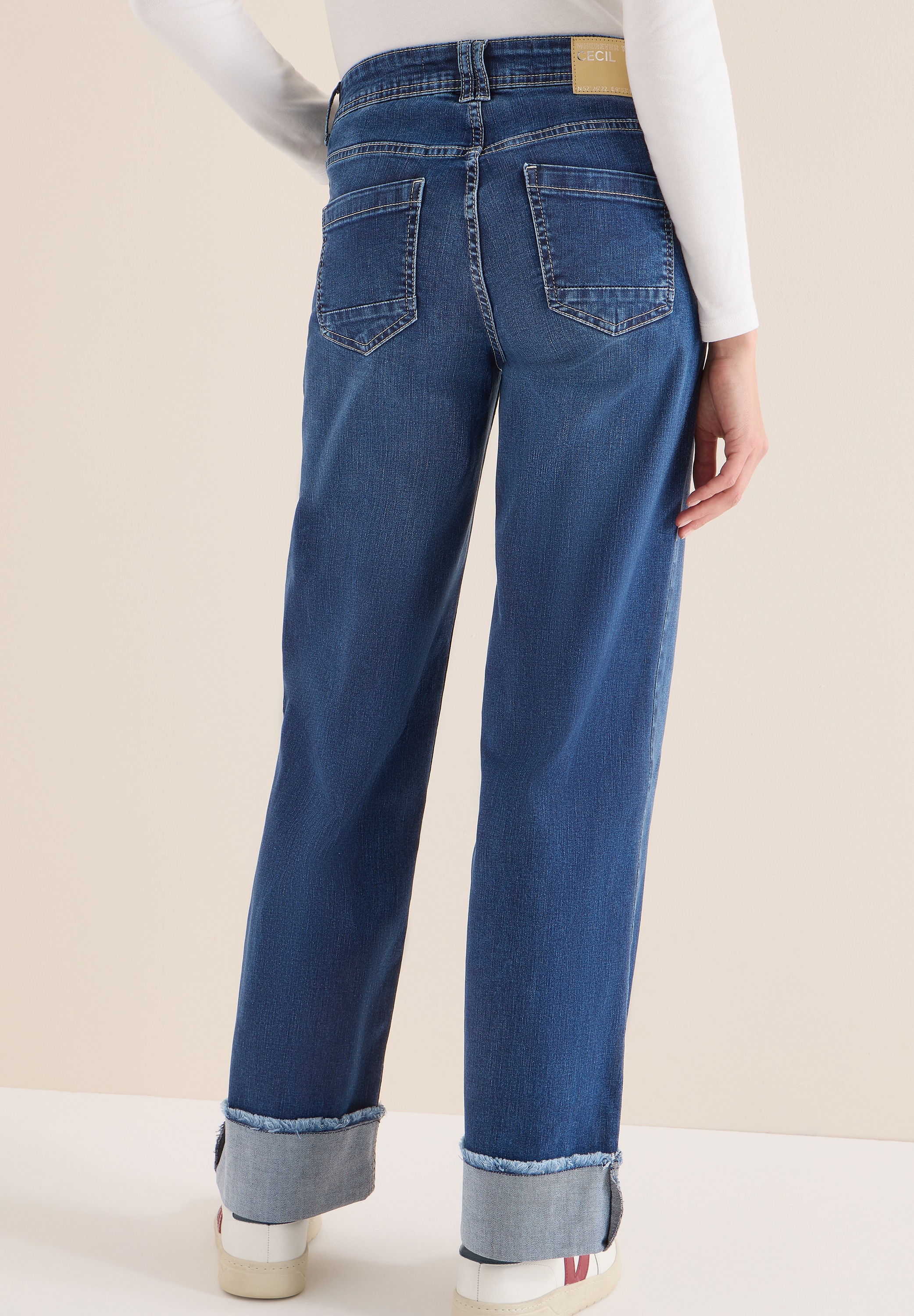 Cecil 5-Pocket-Jeans "Style NEELE" Wide Leg Washed-Look Jeans mit Aufschlag günstig online kaufen
