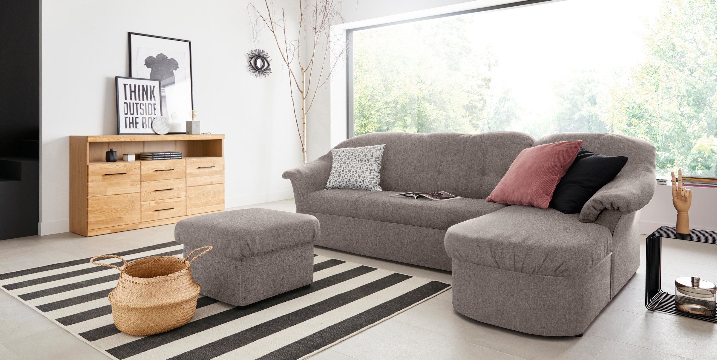 DOMO collection Ecksofa »Pegnitz, elegante Rückensteppung, kompakte Stellmaße 238/141cm, L-Form«, wahlweise mit Bettfunktion