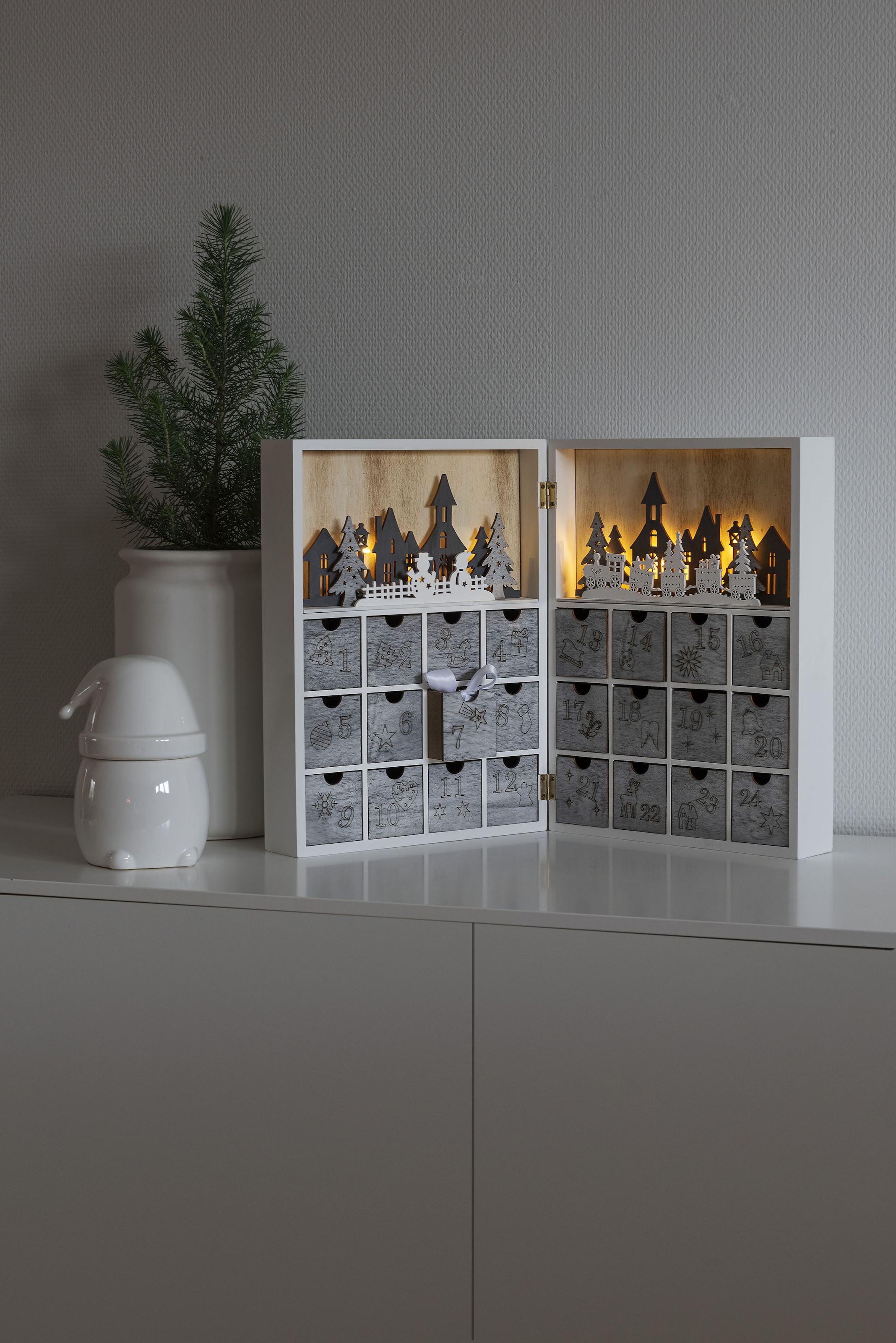 befüllbarer Adventskalender »Weihnachtsdeko«, für Erwachsene, LED Holzsilhouette,...