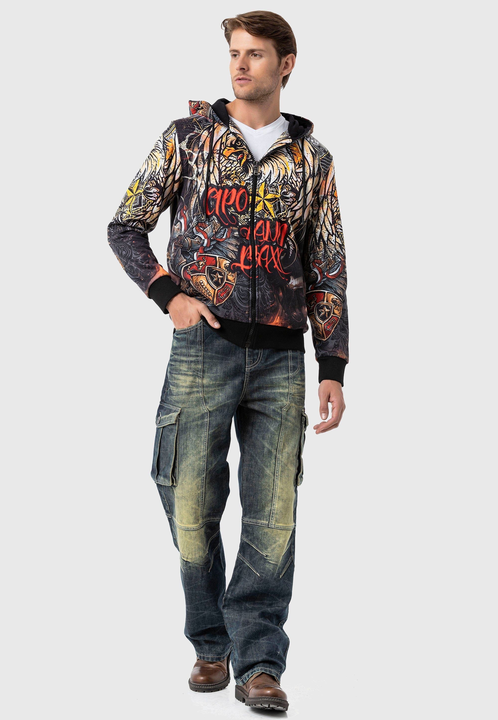 Cipo & Baxx Strickpullover »Cipo & Baxx Sweatjacken« mit Allover-Print