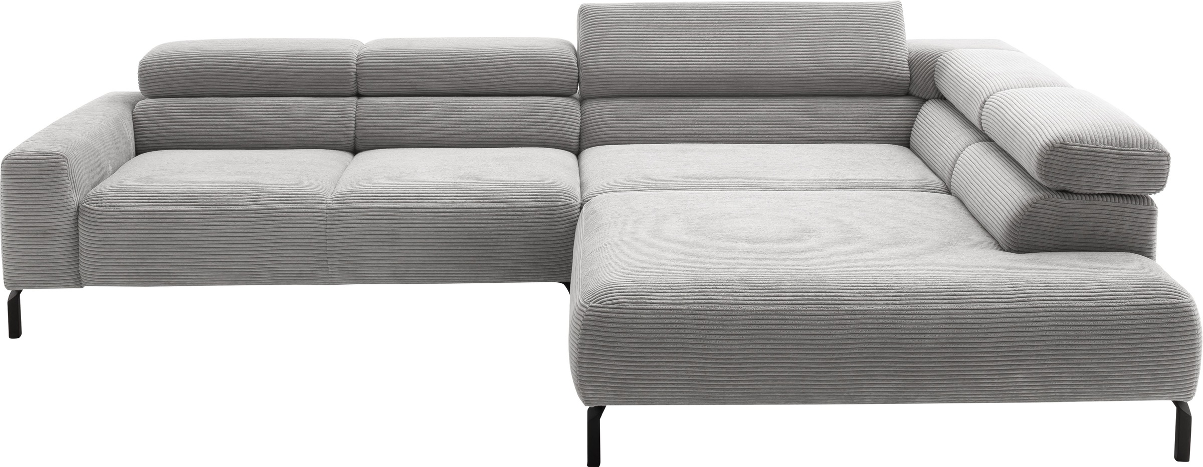 Places of Style Ecksofa »Antonelli, L-Form, inkl. Kopfteilverstellung, Breite 312 cm«, mit elektrischer Sitztiefenverstellung, in Cord, grau