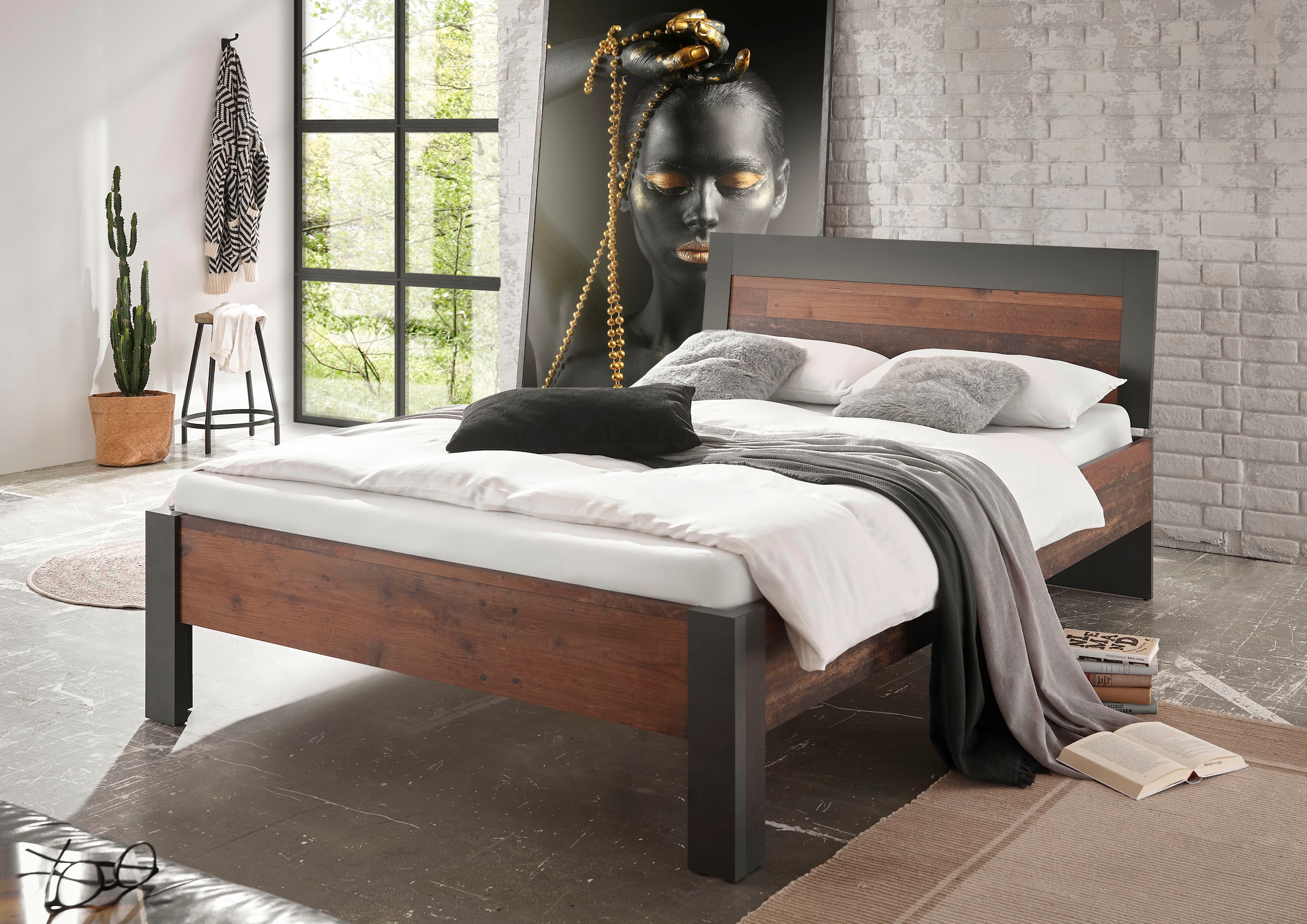 Home affaire Schlafzimmer-Set »BROOKLYN«, (Set, 5 St.), Bett mit Holzkopfteil und Schublade