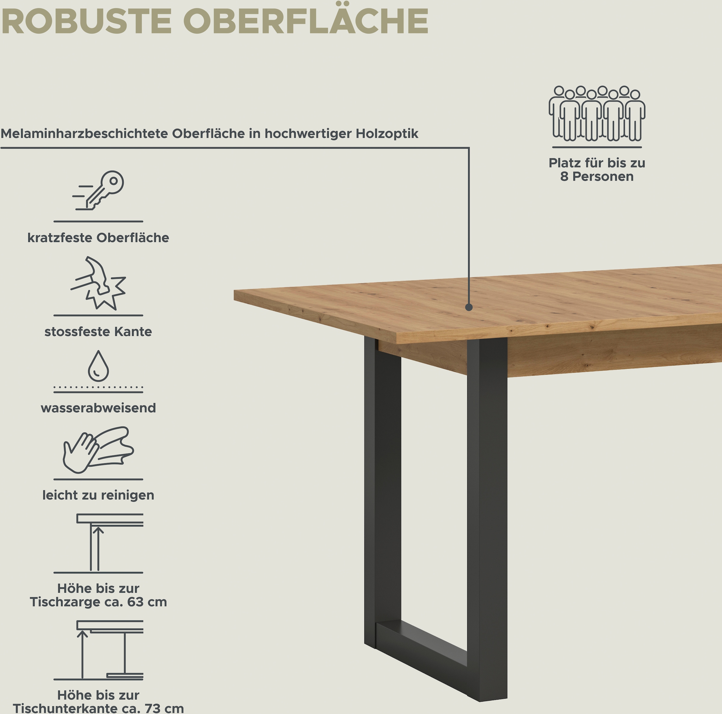 INOSIGN Esstisch »Rail, ausziehbar 150 -190 cm, inklusive 40 cm Einlegeplatte«, Kufengestell, Küchentisch, Esszimmer, Küche